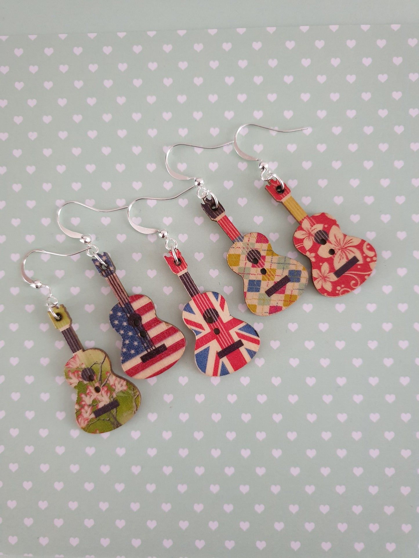 Wooden Guitar Earrings. Music Earrings. Clip On Earrings. Nickel Free Earrings. Music Jewellery. Guitarist Gift. Music Lover Earrings