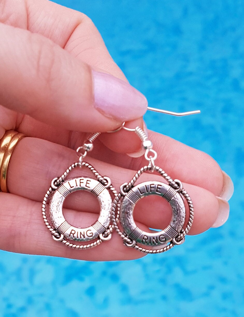 Nautical Earrings - 3D Lighthouse, Life Ring, Anchor. Silver, Brass, Sea. Hypoallergenic Allergy Lead Nickel Free