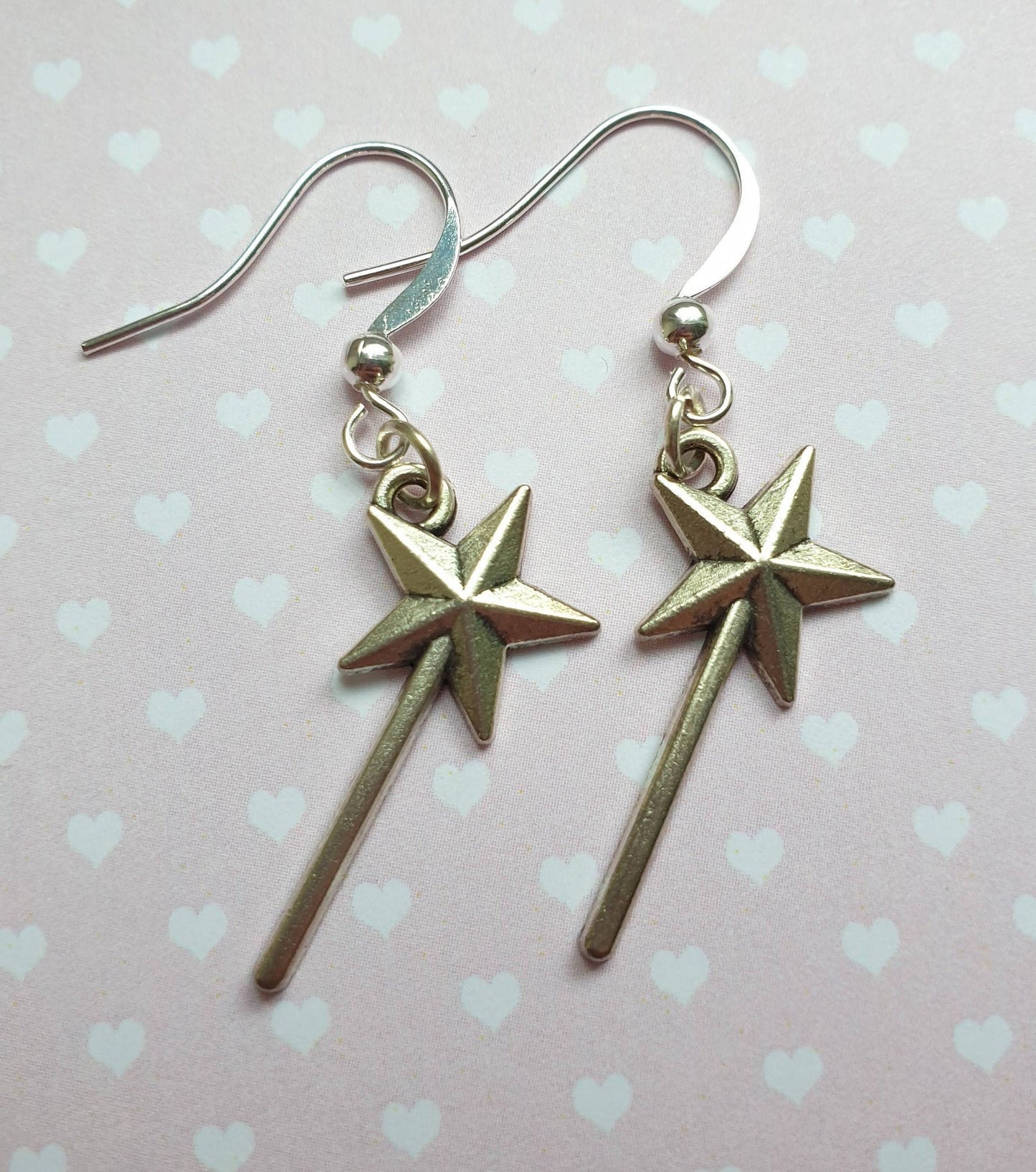 Hand Held Mirror, Magic Wand, Tiara / Crown Silver Earrings. Fairytale, Princess, Gift, Clip On, Hypoallergenic, Allergy, Lead, Nickel Free
