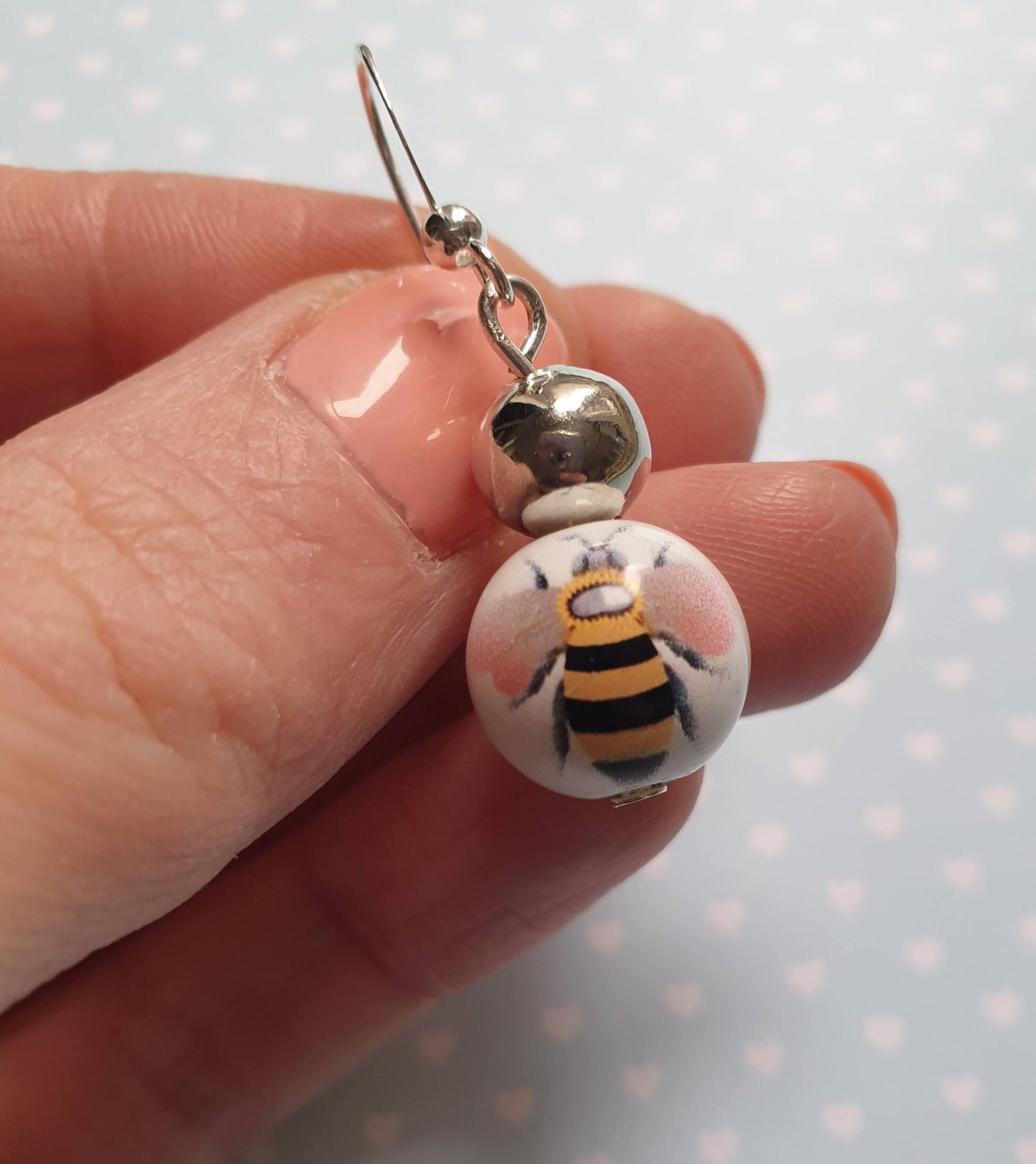 Bee Beaded Earrings. Honey Bee, Bumble Bee, Insect, Pretty, Bead, Clip On, Hypoallergenic, Allergy, Lead, Nickel Free. Gift