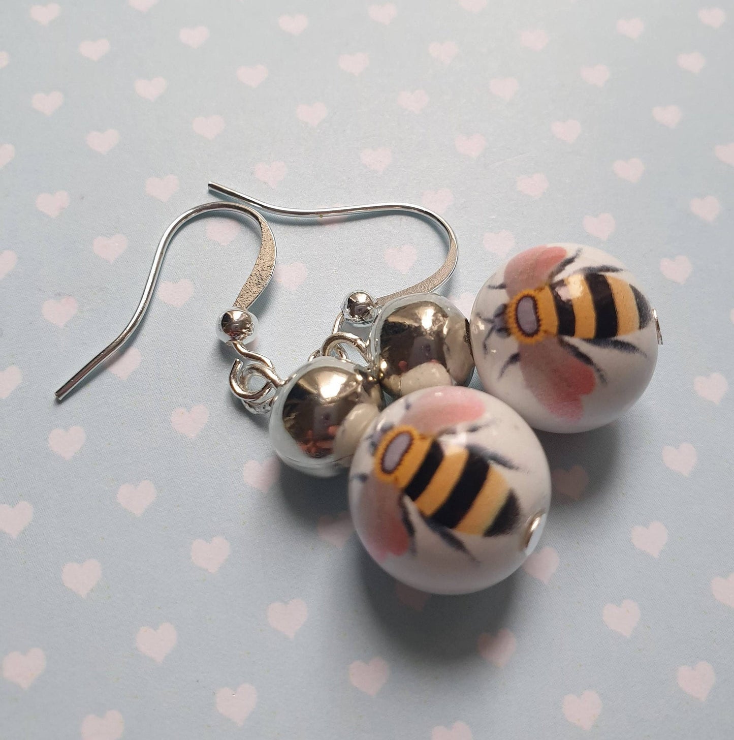 Bee Beaded Earrings. Honey Bee, Bumble Bee, Insect, Pretty, Bead, Clip On, Hypoallergenic, Allergy, Lead, Nickel Free. Gift