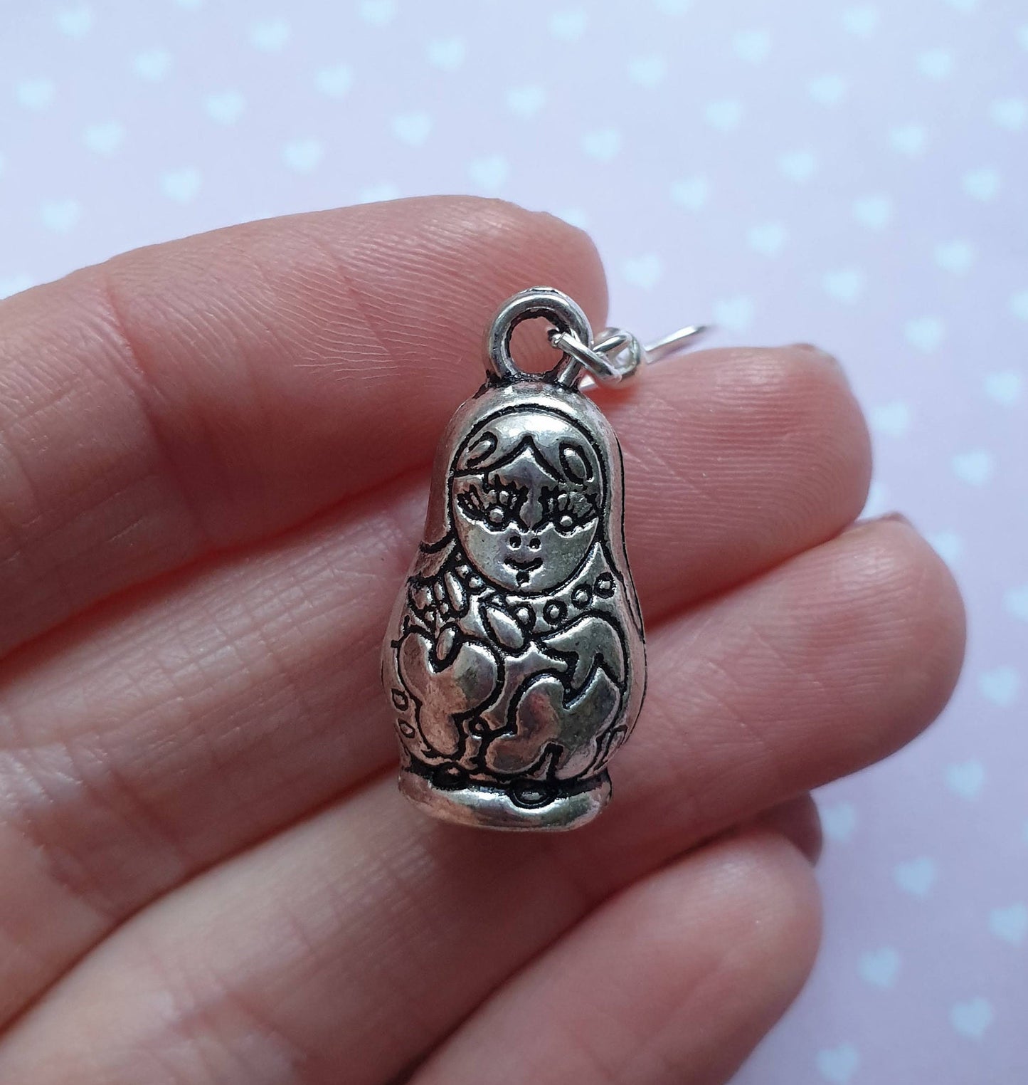 Russian Nesting Doll, Babushka Earrings. Hypoallegenic, Lead Nickel Allergy Free. Silver Colour