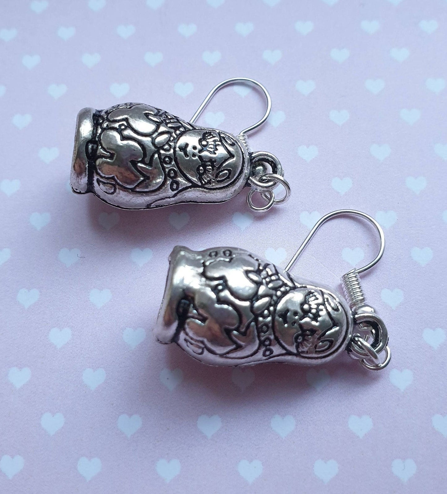 Russian Nesting Doll, Babushka Earrings. Hypoallegenic, Lead Nickel Allergy Free. Silver Colour