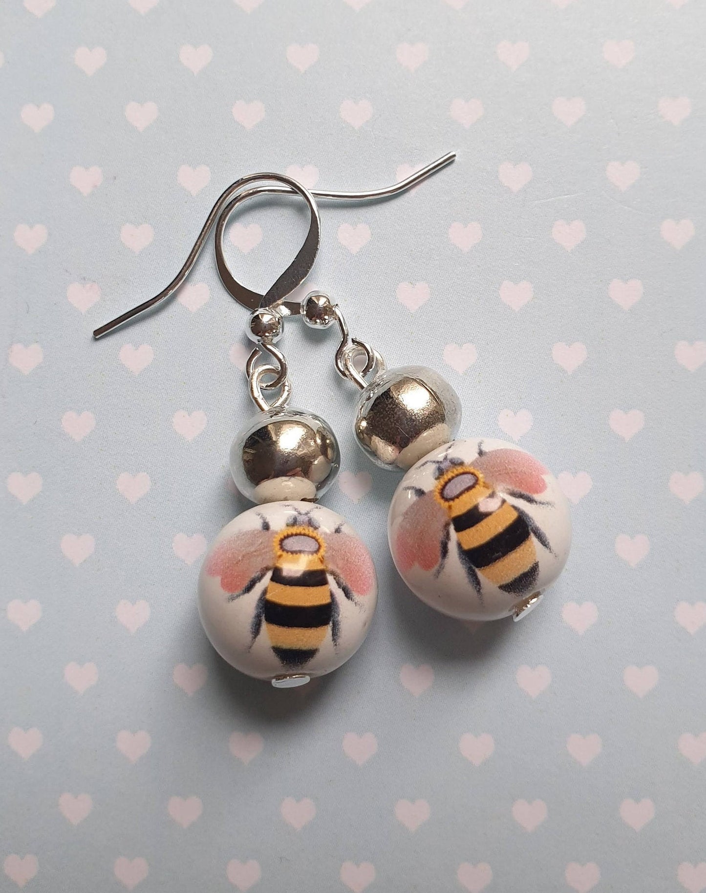 Bee Beaded Earrings. Honey Bee, Bumble Bee, Insect, Pretty, Bead, Clip On, Hypoallergenic, Allergy, Lead, Nickel Free. Gift