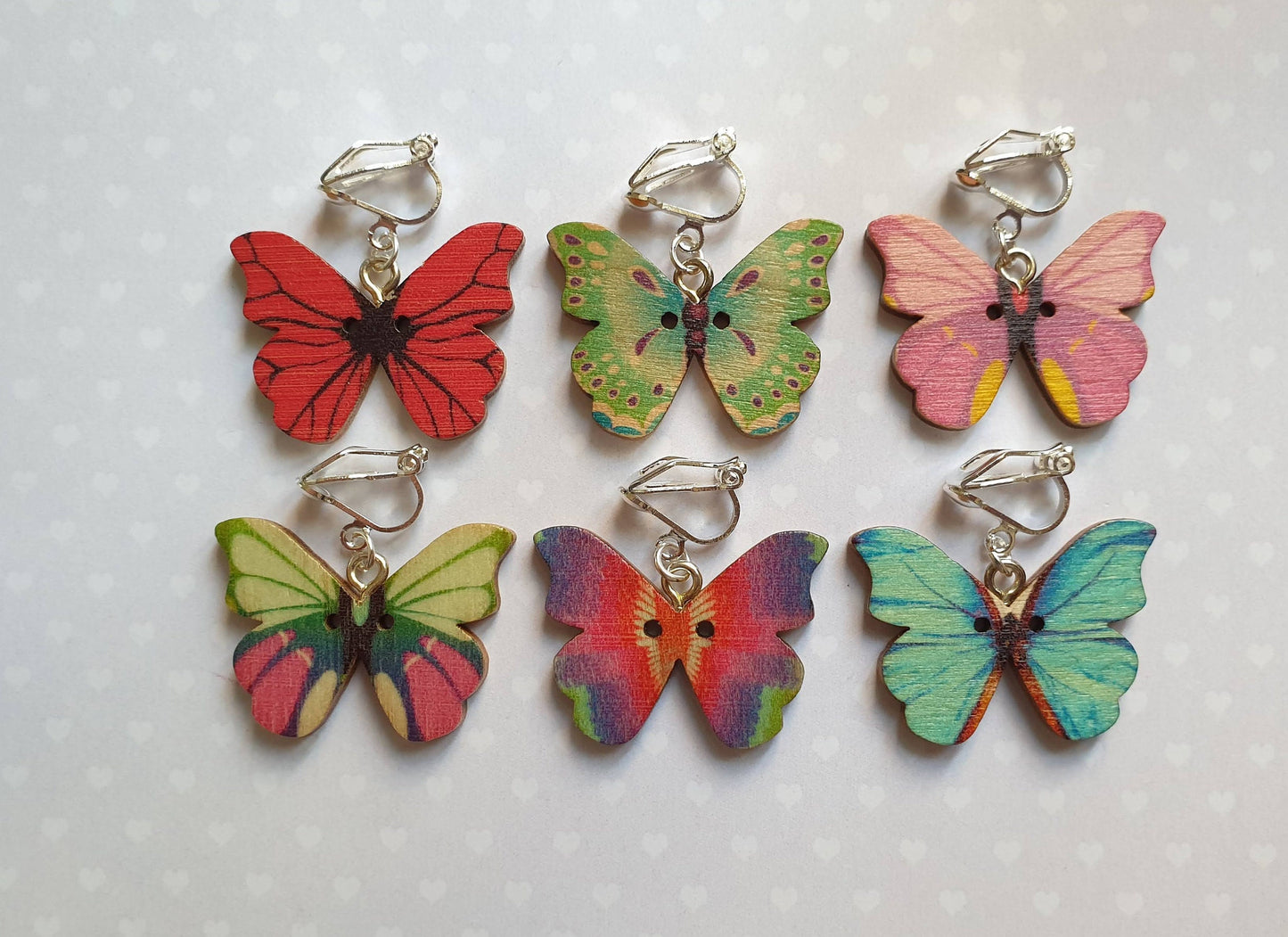 Wooden Butterfly Clip On Earrings - Choice of Designs