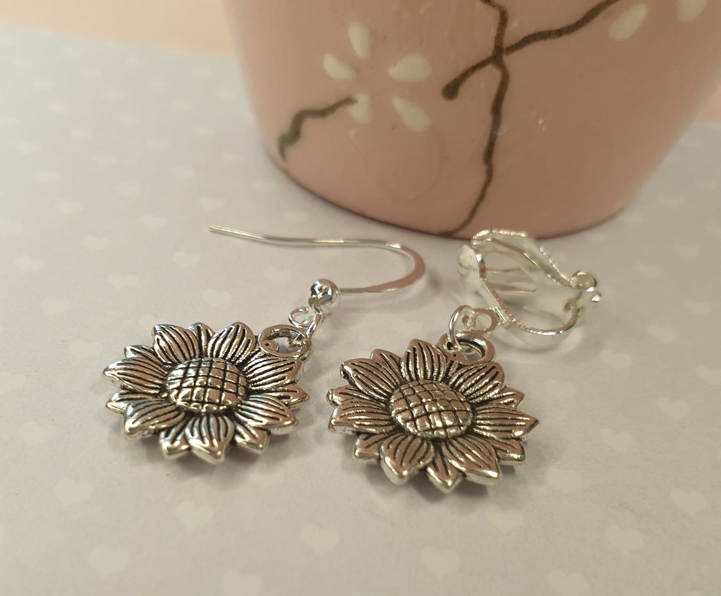 Flower Earrings, Sunflower, Rose, Forget Me Not Silver. Summer, Flowers, Gift, Floral. Clip On, Hypoallergenic, Allergy, Lead, Nickel Free