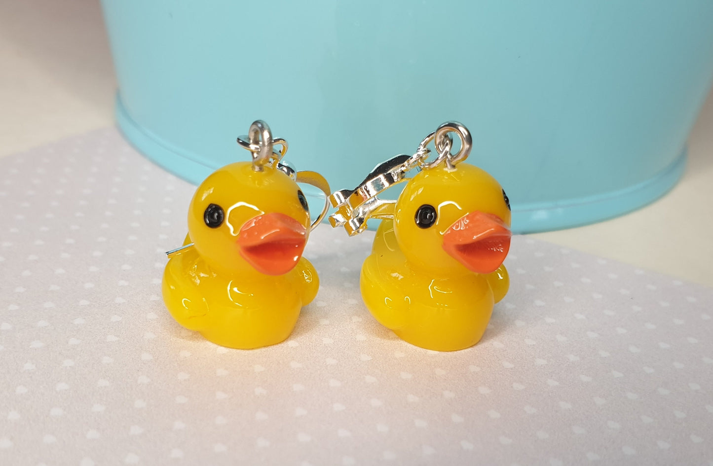 Rubber Duck Earrings. 3D Yellow Duck. Clip On, Hypoallergenic, Allergy, Lead, Nickel Free. Gift, Quirky, Novelty