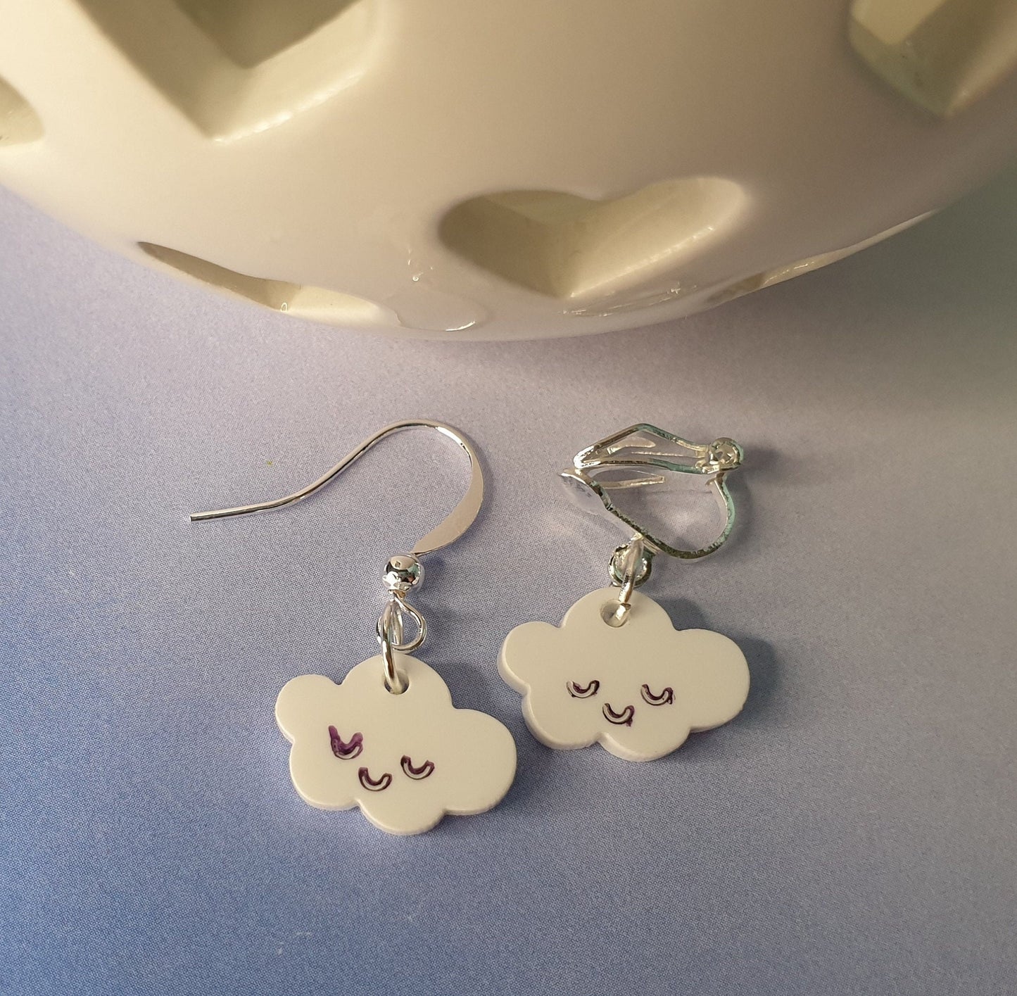 Cute Kawaii Small Cloud Earrings. Clip On, Hypoallergenic, Allergy Nickel Lead Free. Stocking Filler Weather Rainbow