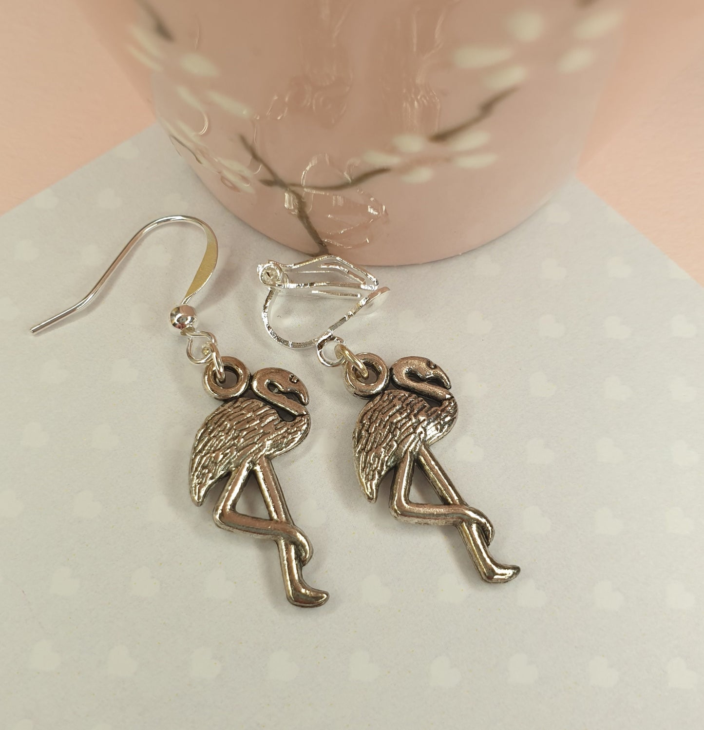 Swallow or Flamingo Earrings Birds, Clip On, Hypoallergenic, Lead Nickel Allergy Free Traditional Tattoo Flamingos Mothers Day