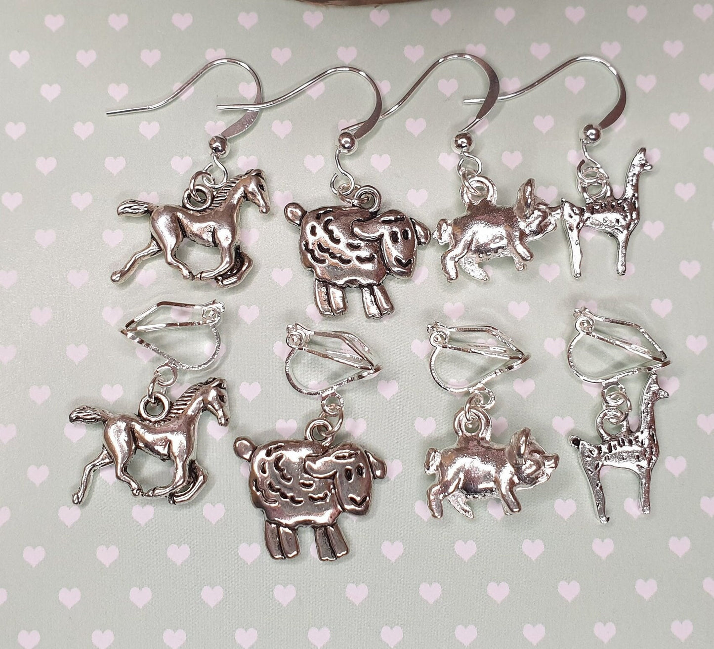 Pig, Horse, Alpaca Llama or Sheep Earrings. Animal, Farm, Lamb, Piglet, Foal, Clip On, Hypoallergenic Allergy Free Animal Stocking Filler