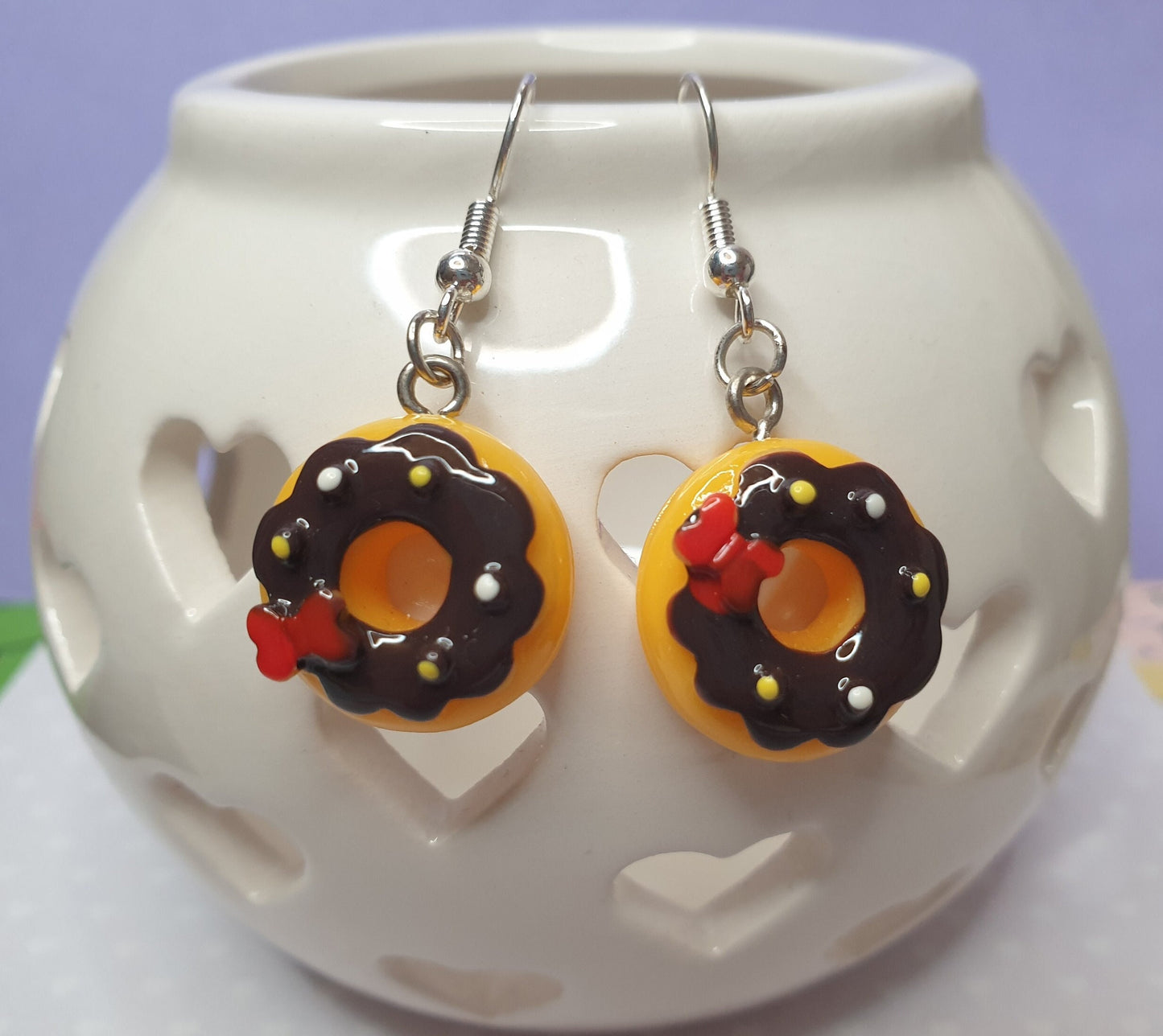 Donut Drop Earrings. Iced Ring, Cake, Food, Doughnut, Hypoallergenic. Allergy, Lead, Nickel, Brass Free