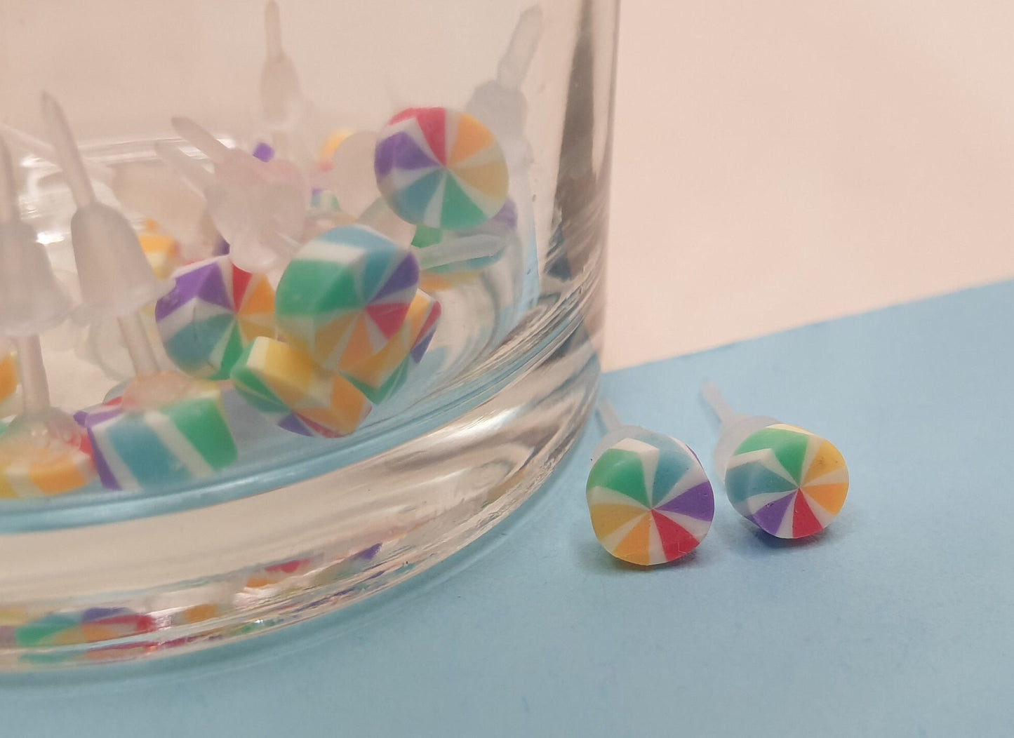 Mini Rainbow Spiral Stud Earrings. Hypoallergenic / Allergy Free, Gay Pride, LGBT