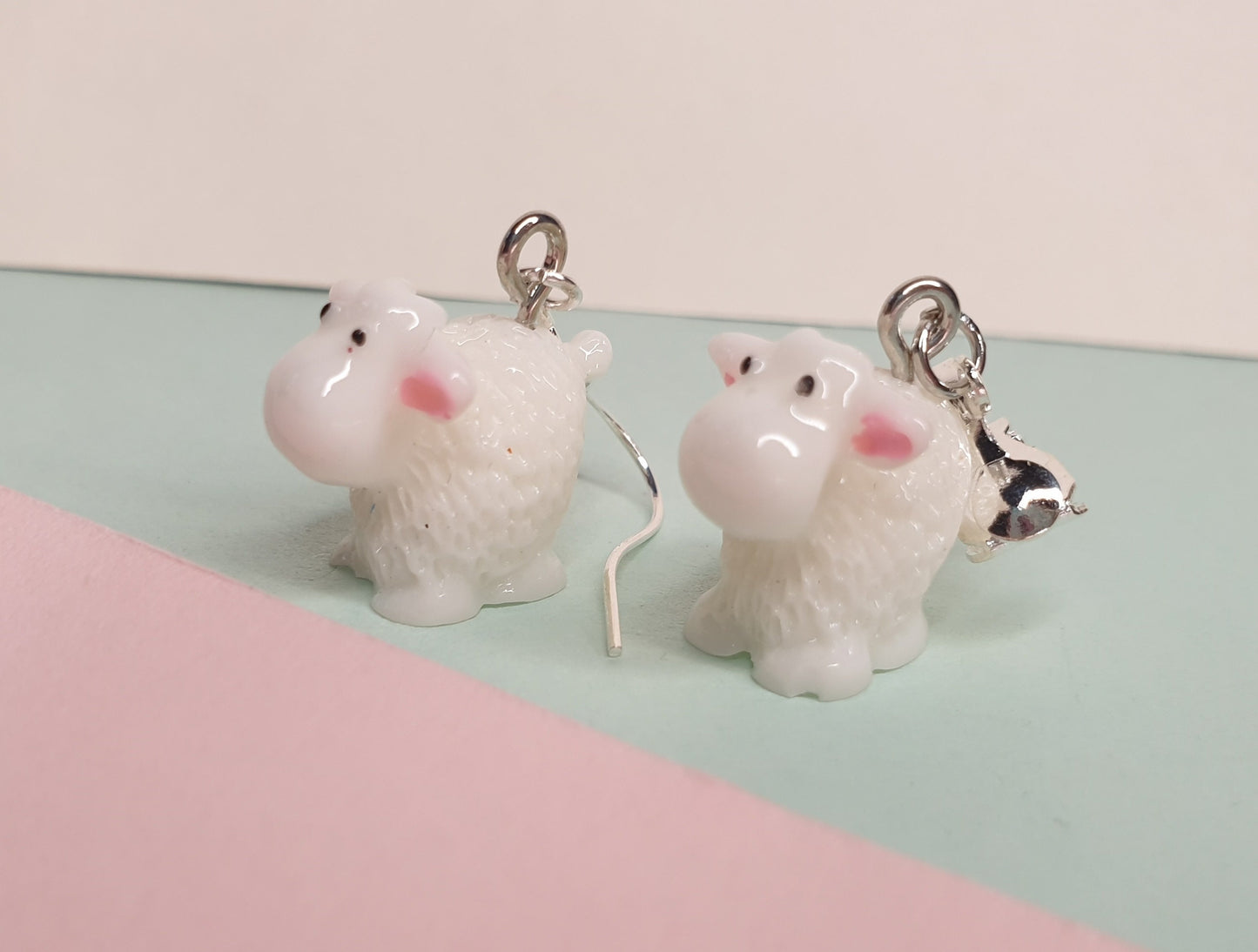 Cute 3D Sheep Earrings. Spring, Easter, Animal, Farm, Lamb. Clip On, Hypoallergenic, Allergy, Lead, Nickel Free