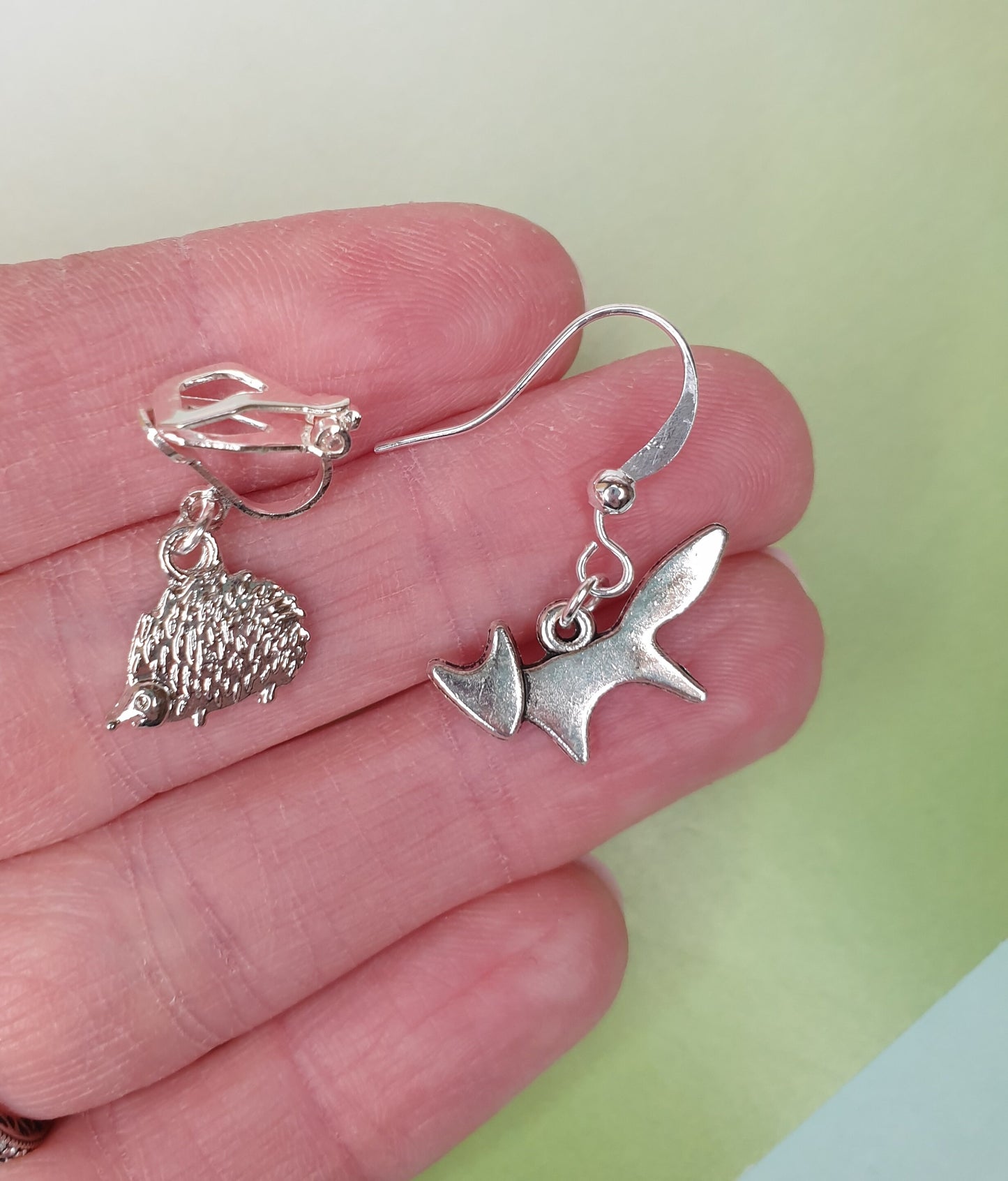 Hedgehogs, Foxes / Fox, Bat Earrings. Animal, Wildlife, Silver. Clip Ons, Hypoallergenic, Allergy, Lead, Nickel Free. Stocking Filler