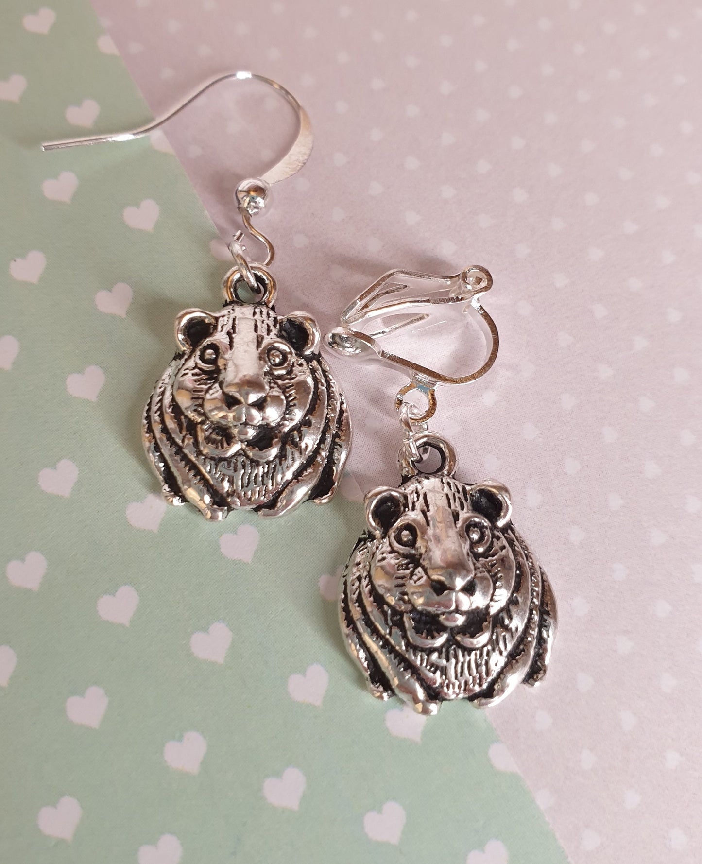 Guinea Pig /Cavy, Cat, Rabbit, Bunny, Mouse, Cats Drop Earrings, Clip Ons, Hypoallergenic, Allergy, Lead. Nickel Free, Mothers Day, Animal