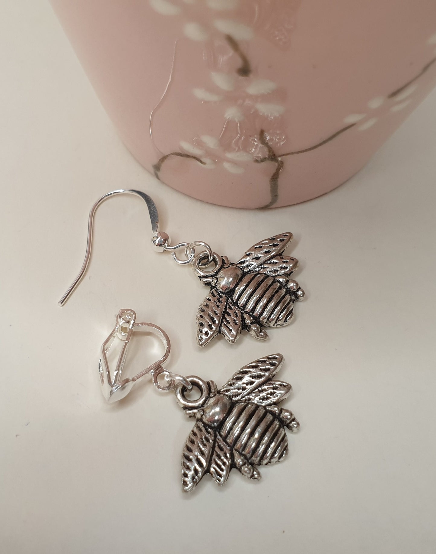 Silver Bee Earrings. Silver Dragonfly Earrings. Silver Spider Earrings. Nickel Free Earrings. Clip On Earrings.
