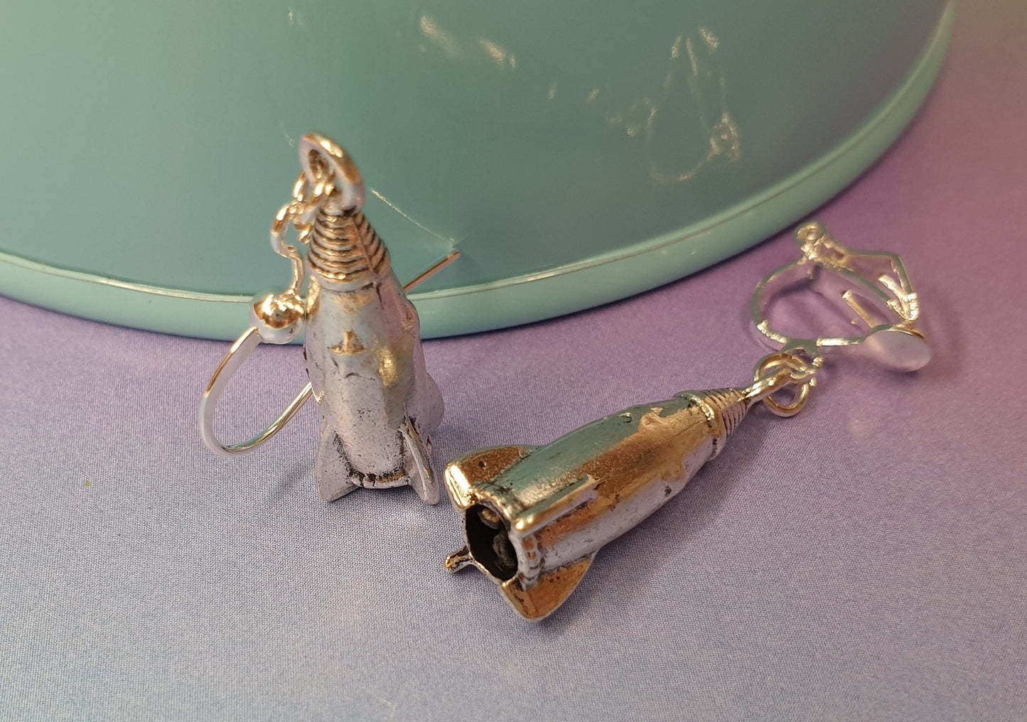 Small Silver Star Outline, Rocket and Planet Earrings. Space, Gift, Cute, Little. Clip On, Hypoallergenic, Allergy, Lead, Nickel Free