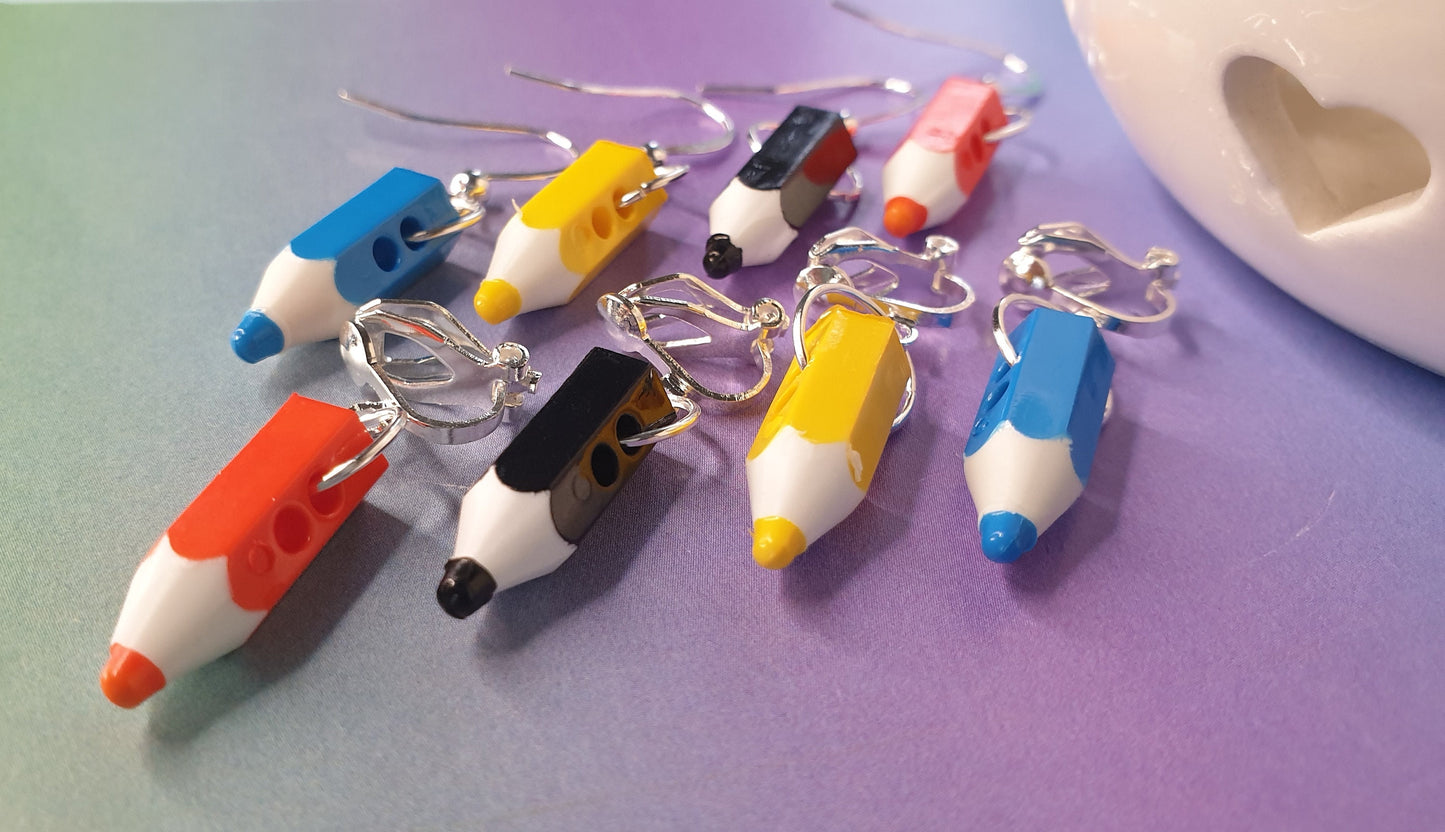 Cute Mini Pencil Earrings. Stationery, Pens, Cute, Clip Ons, Hypoallergenic, Allergy, Lead, Nickel Free Stocking Filler Teacher Gift