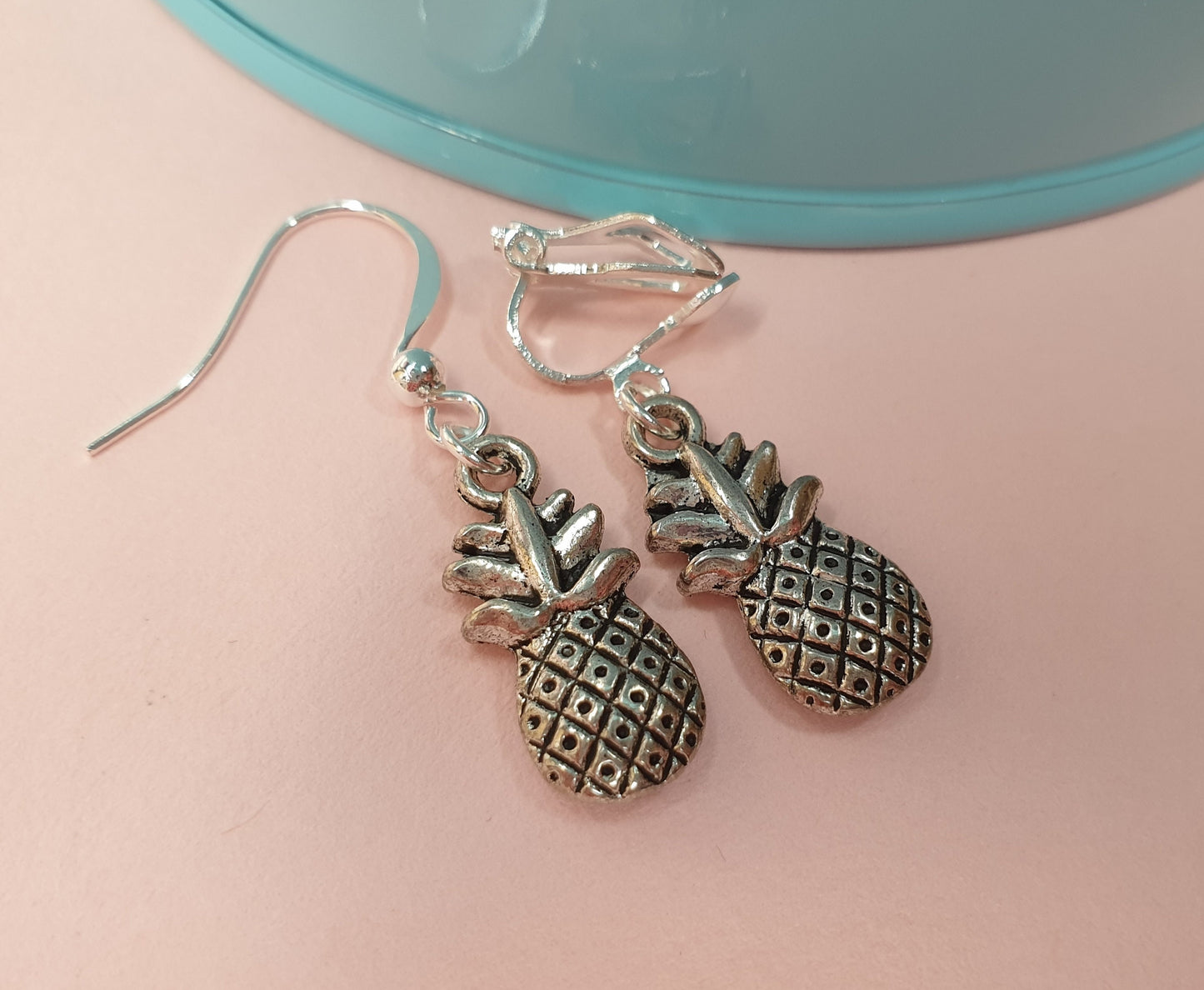 Pumpkin, Pineapples, Pizza Earrings. Food, Fruit, Jack-o-Lantern, Clip On, Hypoallergenic, Allergy, Lead, Nickel Free. Silver