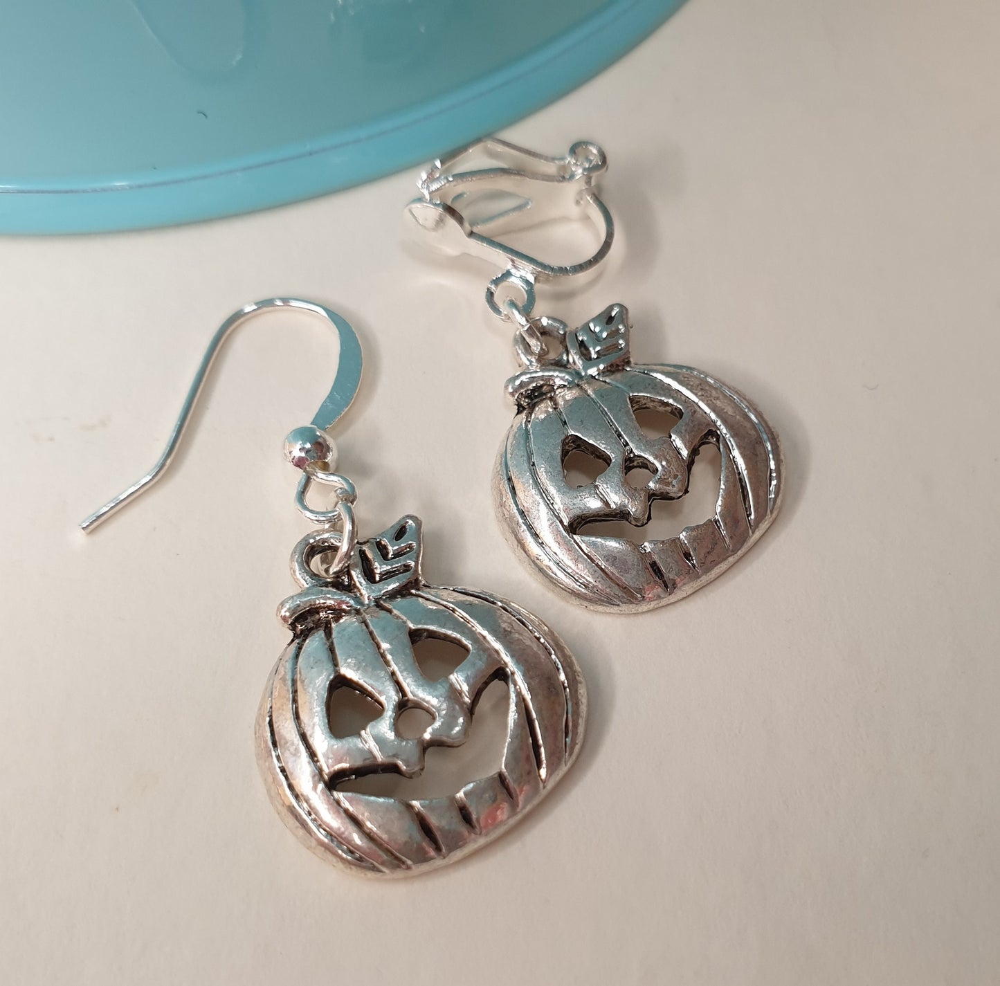 Pumpkin, Pineapples, Pizza Earrings. Food, Fruit, Jack-o-Lantern, Clip On, Hypoallergenic, Allergy, Lead, Nickel Free. Silver
