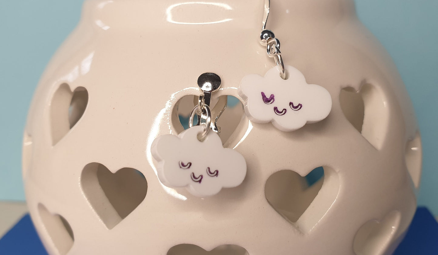 Cute Kawaii Small Cloud Earrings. Clip On, Hypoallergenic, Allergy Nickel Lead Free. Stocking Filler Weather Rainbow