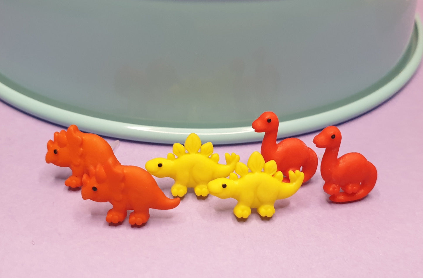 Cute Dinosaur Studs Earrings Colourful Colorful Dino T Rex Triceratops Stegosaurus Brontosaurus Allergy Free Hypoallergenic Stocking Filler