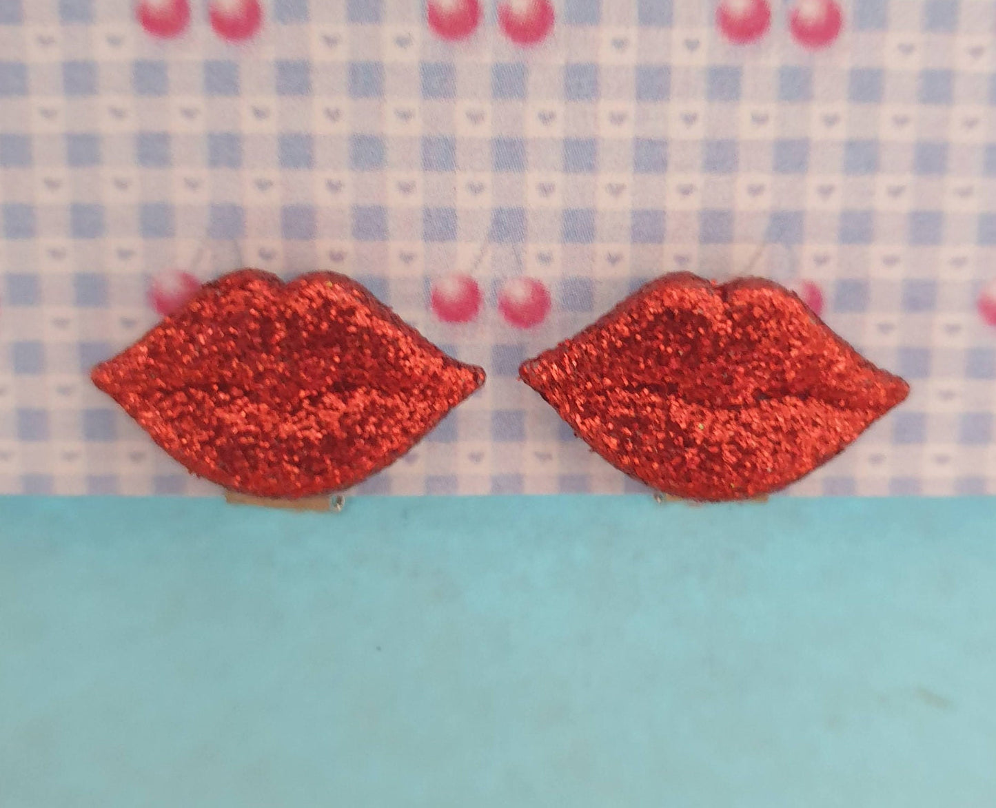 Lips Stud Earrings. Kiss, Love, Glitter, Red, Pink. Clip On, Hypoallergenic, Allergy, Lead, Nickel Free. Gift, Valentines