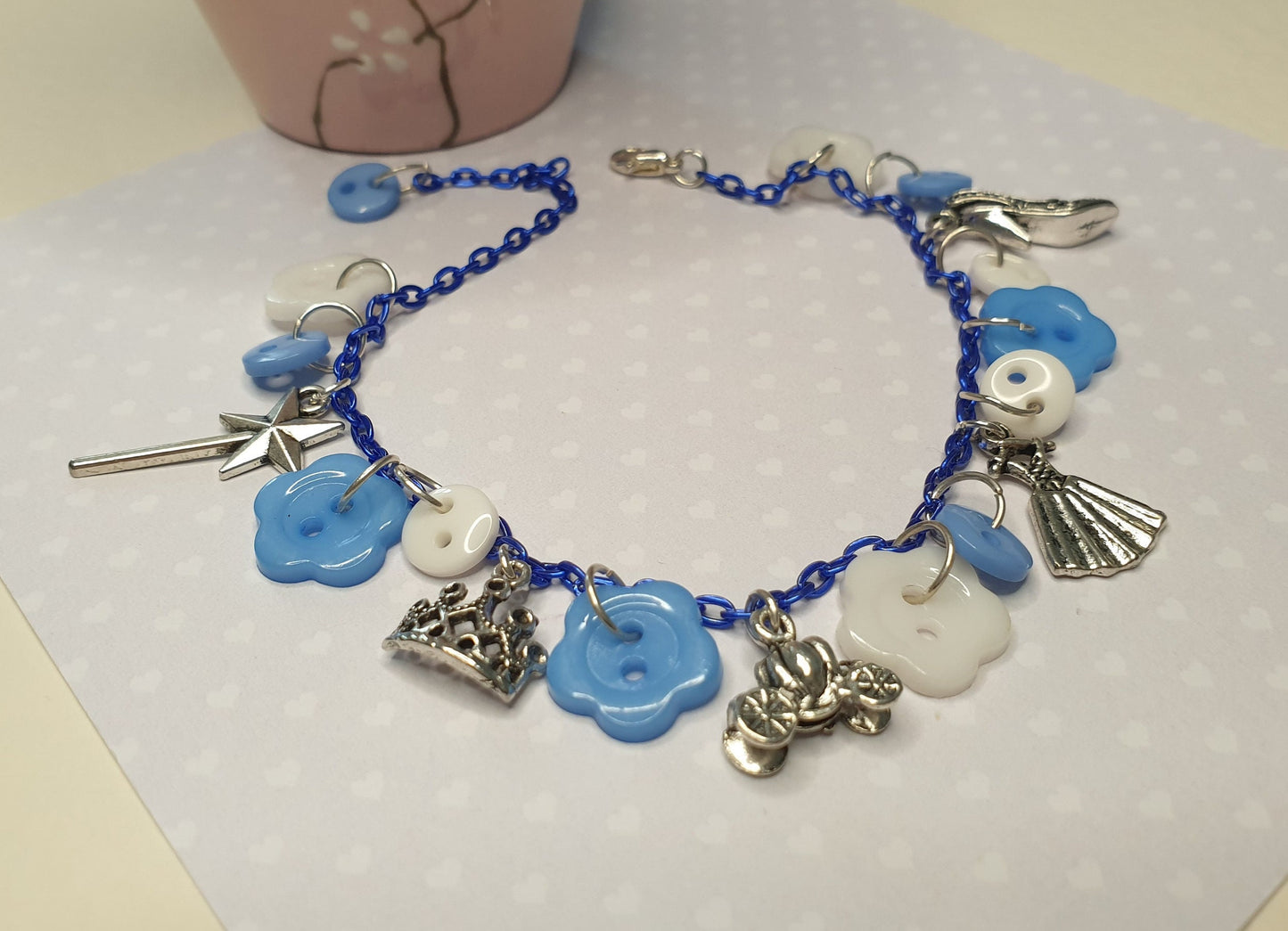 Fairytale Themed Button Charm Bracelet. Cinderella, Princess, Gift, Fairy