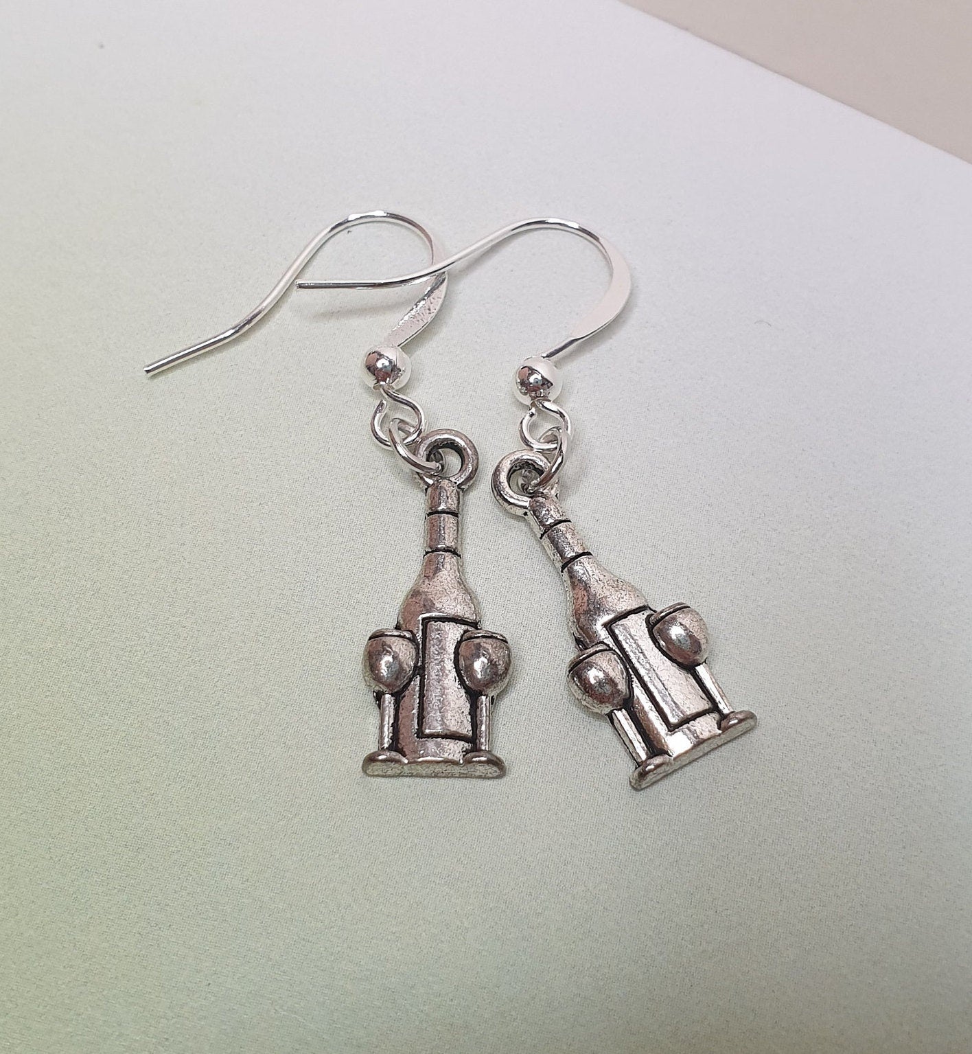 Wheelbarrow or Wine Bottle Silver Earrings. Hypoallergenic, Allergy, Nickel, Lead Free. Gardening, Prosecco, Garden
