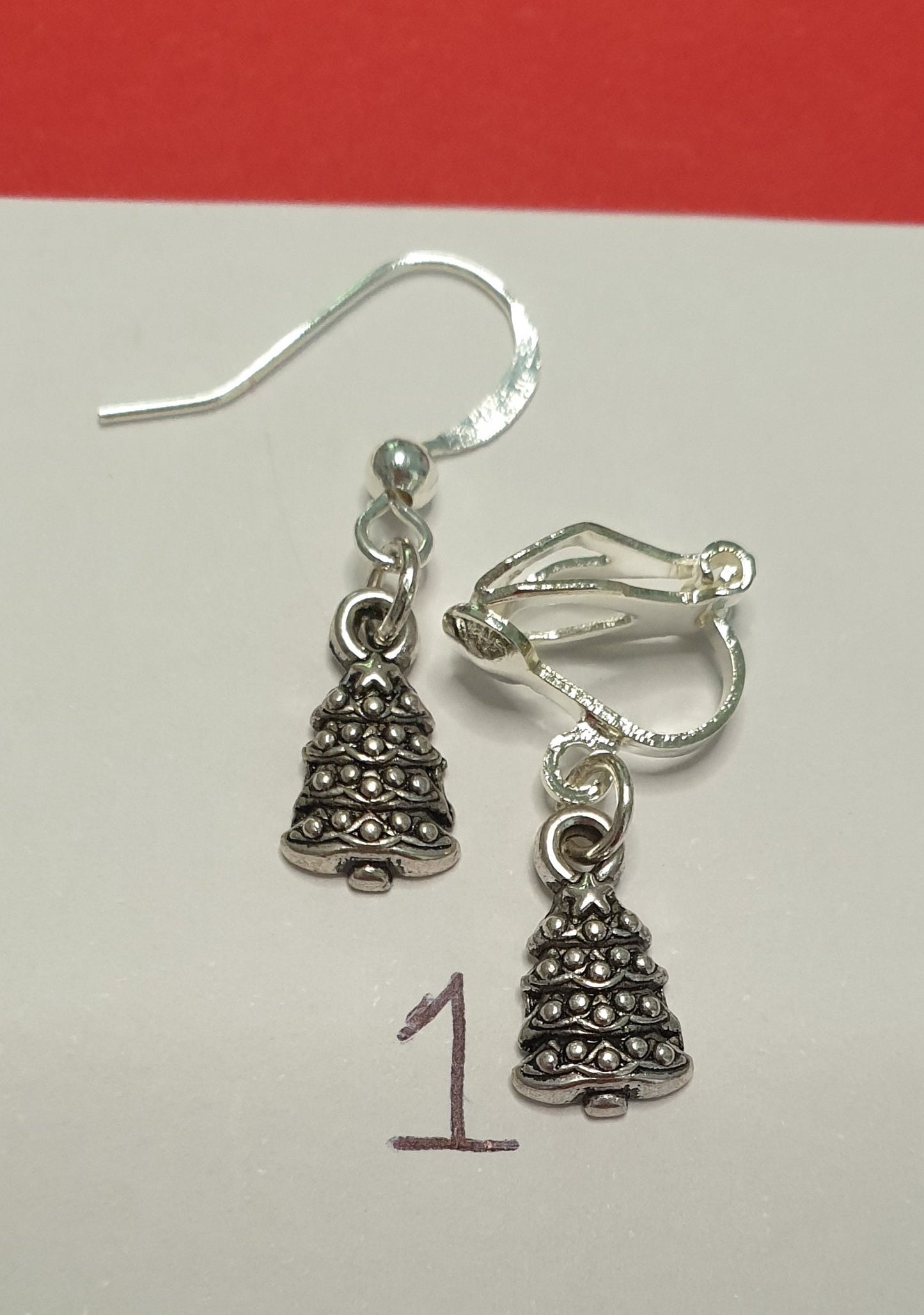 Christmas Tree Earrings. Silver, Xmas, Clip On, Hypoallergenic, Allergy, Nickel, Lead Free. Gift, Star