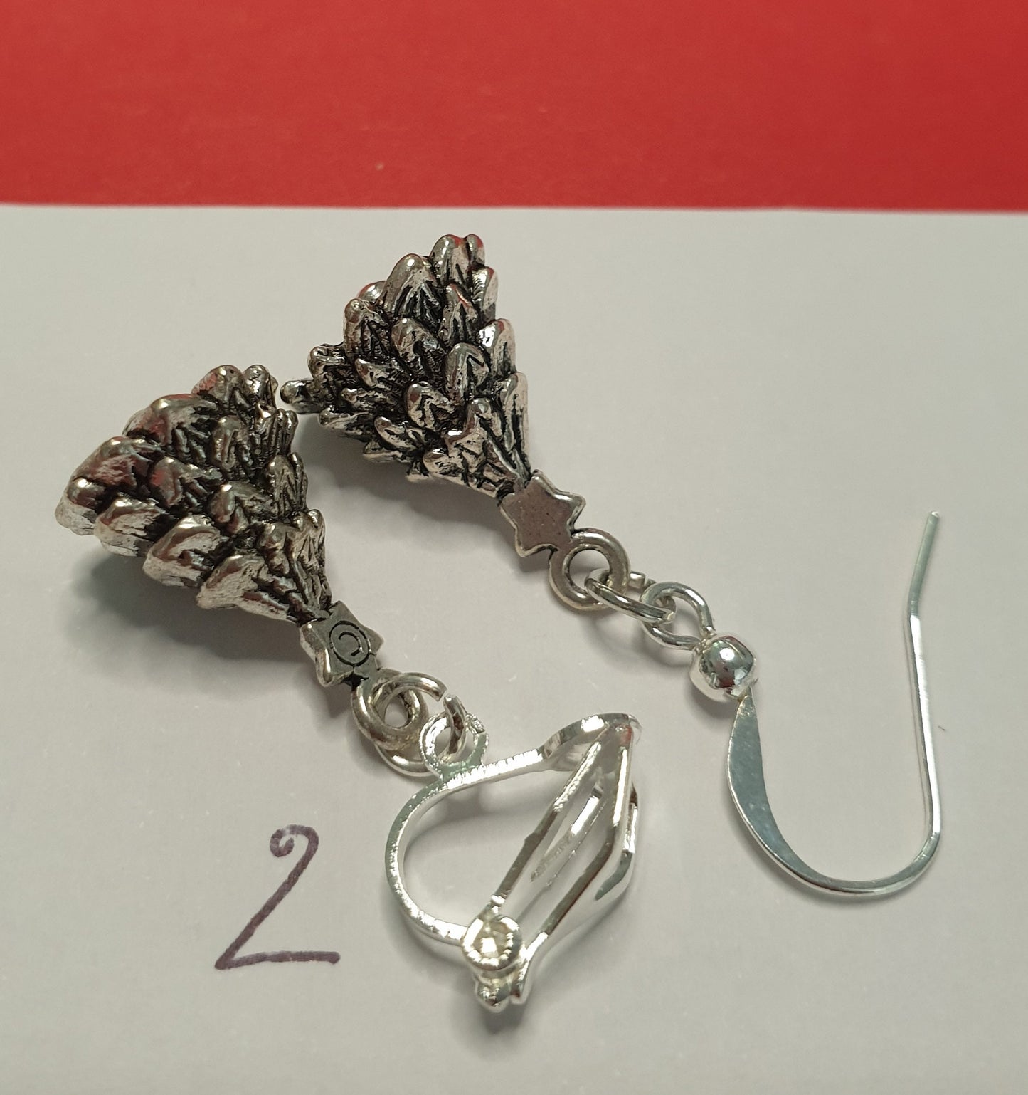 Christmas Tree Earrings. Silver, Xmas, Clip On, Hypoallergenic, Allergy, Nickel, Lead Free. Gift, Star