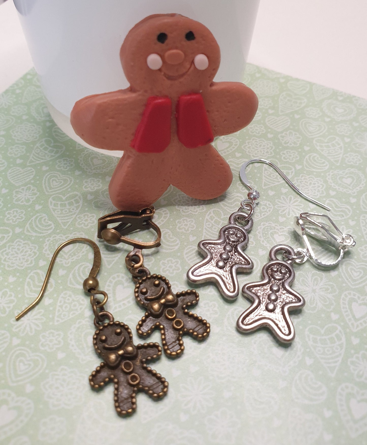 Cute Gingerbread Men / Man / Person Earrings. Clip On, Hypoallergenic, Allergy. Nickel, Lead Free. Christmas, Cookie, Gift