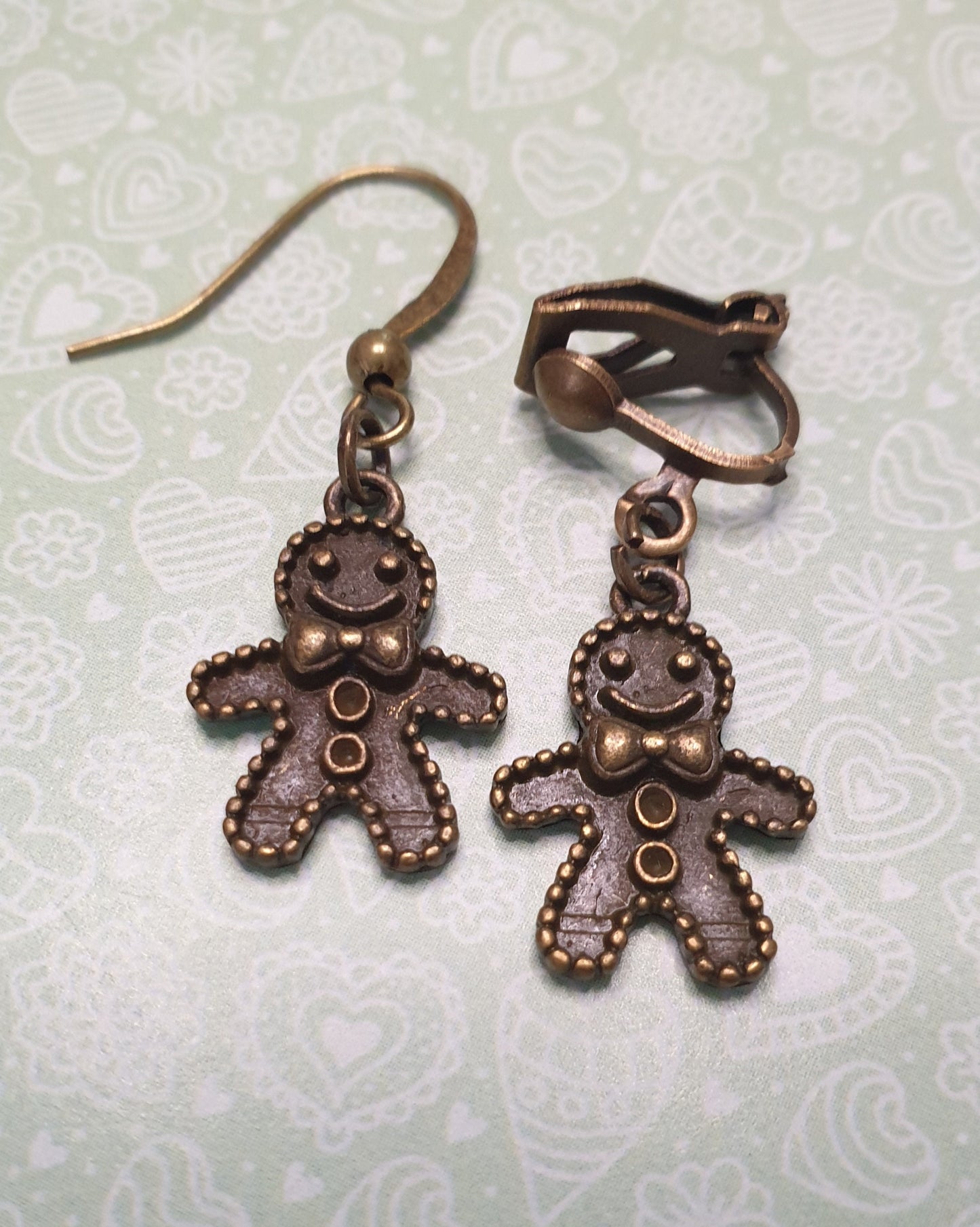 Cute Gingerbread Men / Man / Person Earrings. Clip On, Hypoallergenic, Allergy. Nickel, Lead Free. Christmas, Cookie, Gift