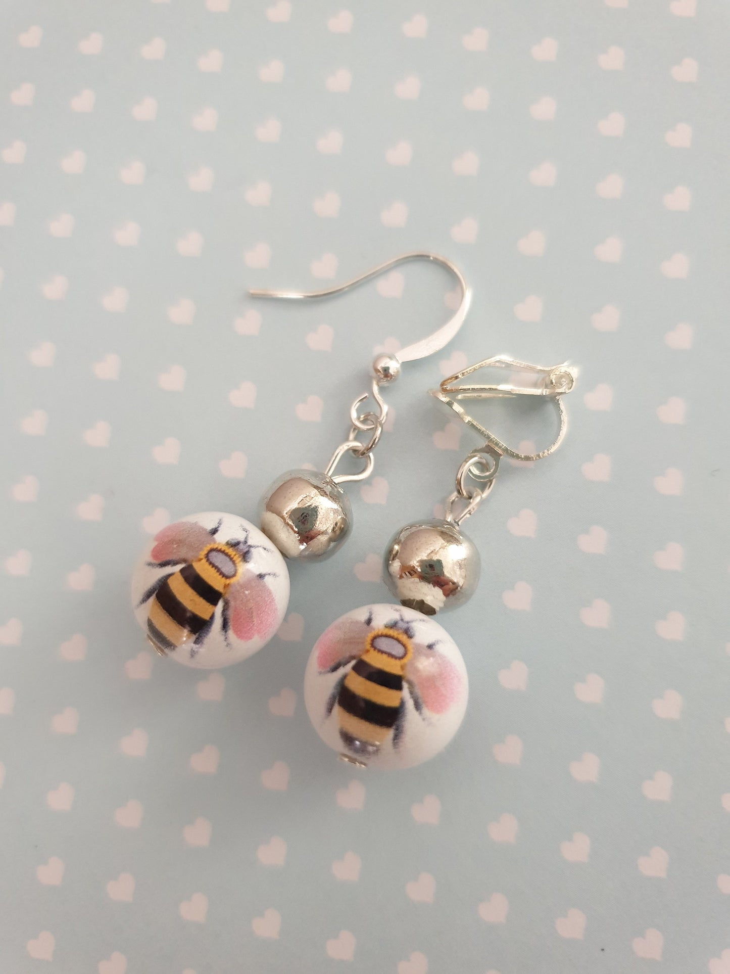 Bee Beaded Earrings. Honey Bee, Bumble Bee, Insect, Pretty, Bead, Clip On, Hypoallergenic, Allergy, Lead, Nickel Free. Gift