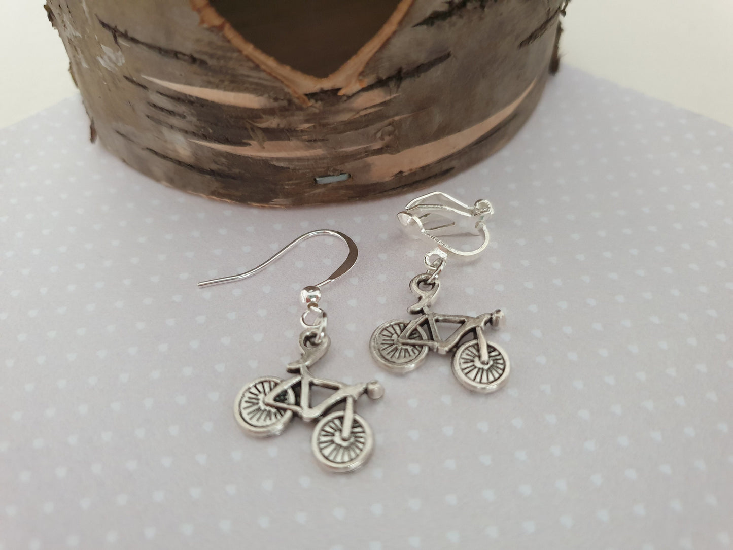 Bicycle Bike Silver Earrings. Cycling, Cycle, Sport. Clip On, Hypoallergenic, Allergy, Lead, Nickel Free.