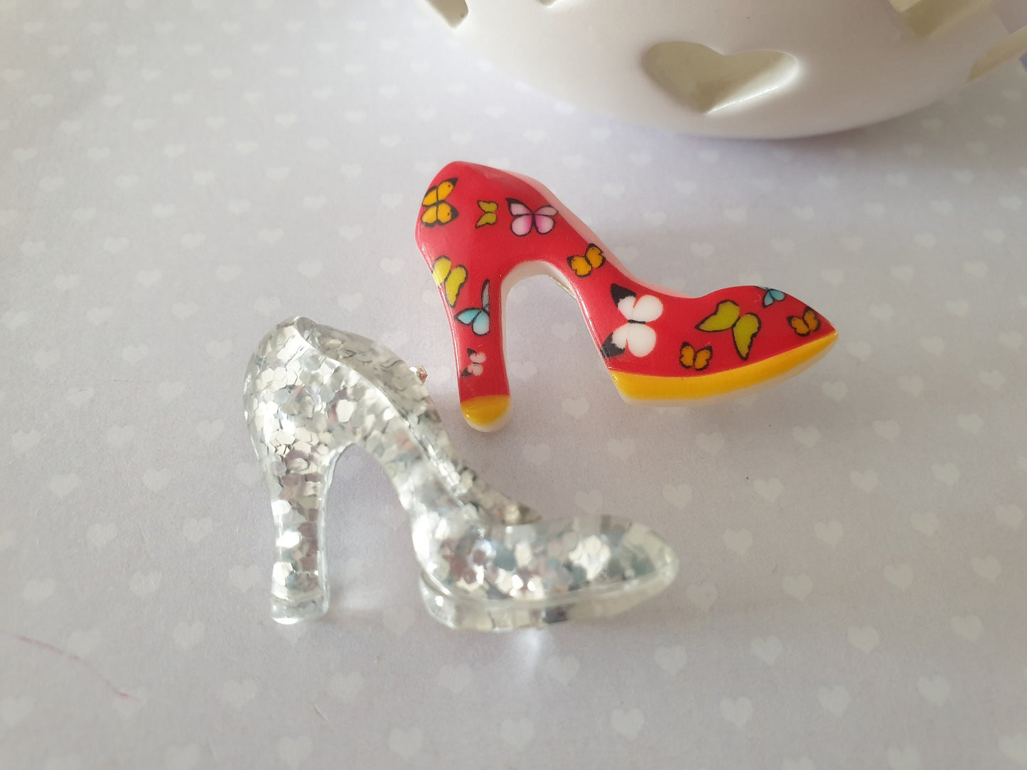 High Heel Shoe Brooch with Glitter Or Butterfly Detail. Mothers Day Gift, Stocking Filler