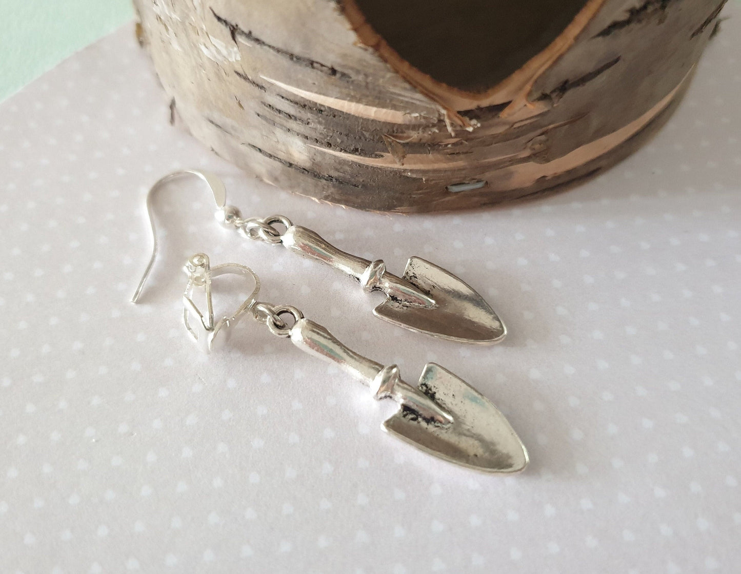 Gardeners Trowel Earrings. Spade, Silver, Hand Tool, Gardening, Garden. Clip On, Hypoallergenic, Allergy, Nickel, Lead Free. Gift