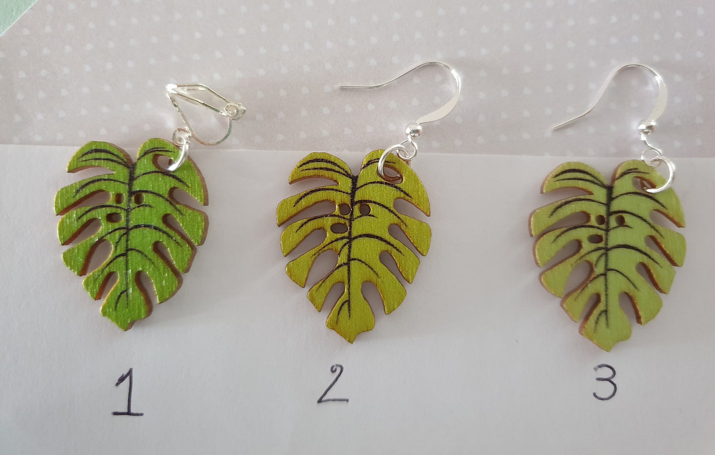 Wooden Monstera Leaf Earrings. Cheese Plant, Clip on, Hypoallergenic, Allergy, Lead, Nickel Free. Summer, Gift For Her