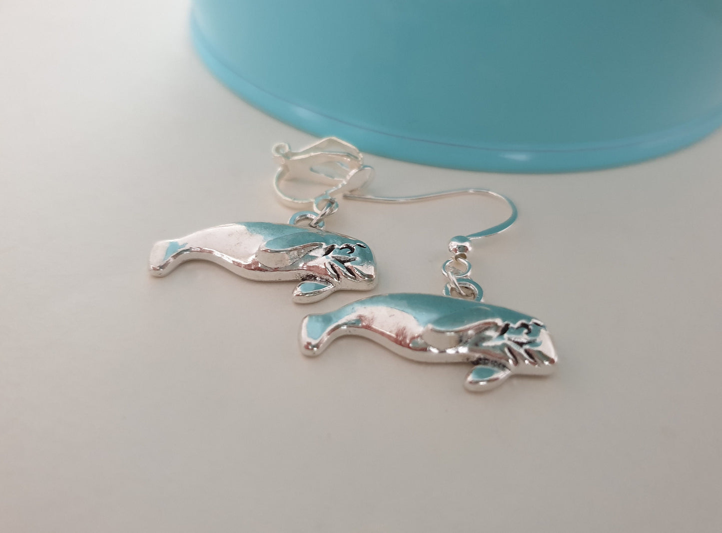 Manta Ray, Whale or Manatee Silver Earrings. Clip On, Hypoallergenic, Allergy, Nickel, Lead Free. Sea Life, Ocean, Animals, Fish