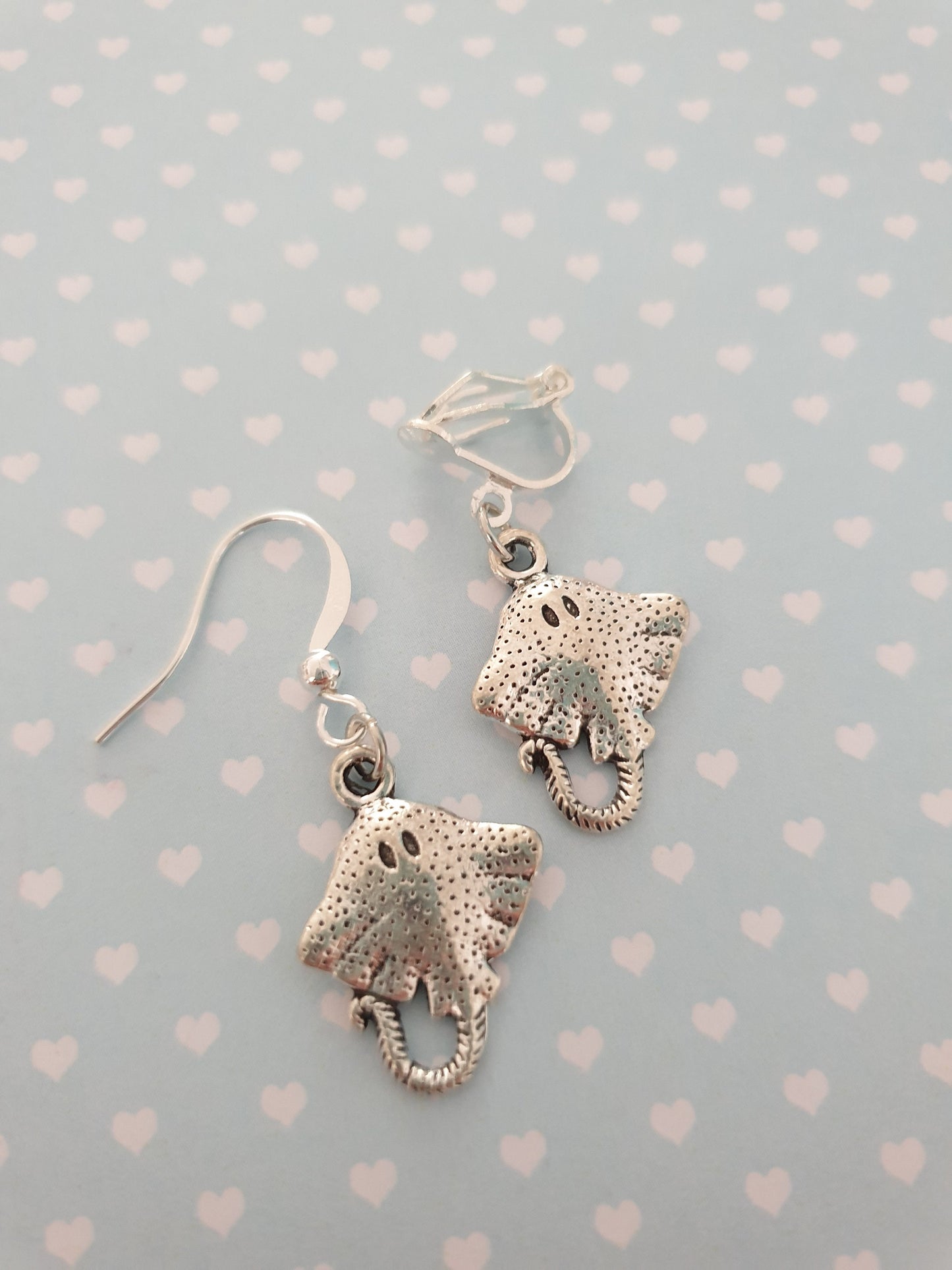 Manta Ray, Whale or Manatee Silver Earrings. Clip On, Hypoallergenic, Allergy, Nickel, Lead Free. Sea Life, Ocean, Animals, Fish