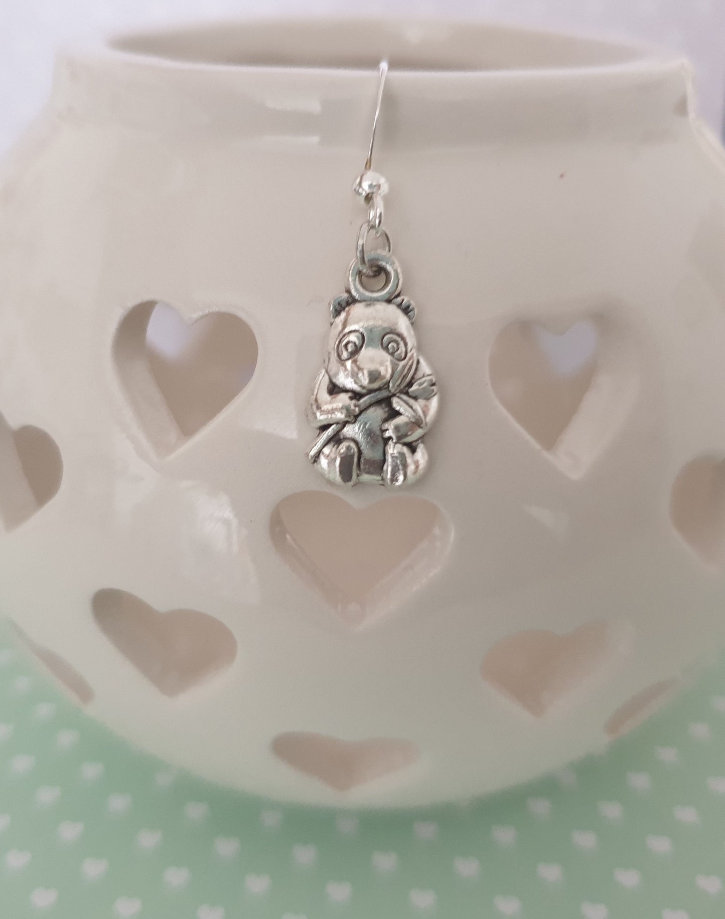 Panda Silver Earrings. Animals, Bear, Bamboo. Clip Ons, Hypoallergenic, Allergy, Lead, Nickel Free. Gift for Her