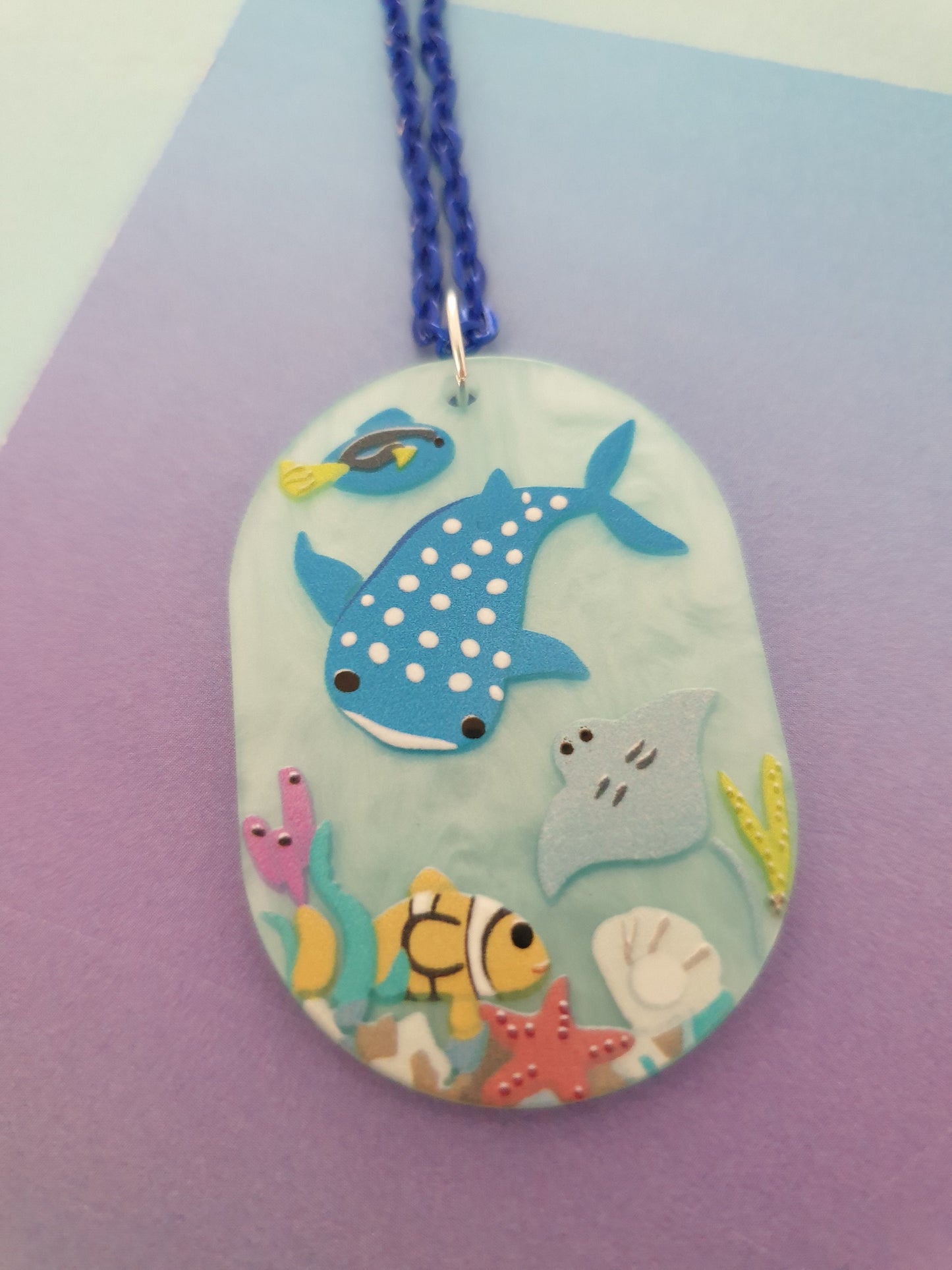 Sealife Pendant with Chain.  Whale, Manta Ray, Fish, Coral, Shells. Ocean, Sea, Summer. Gift for Her
