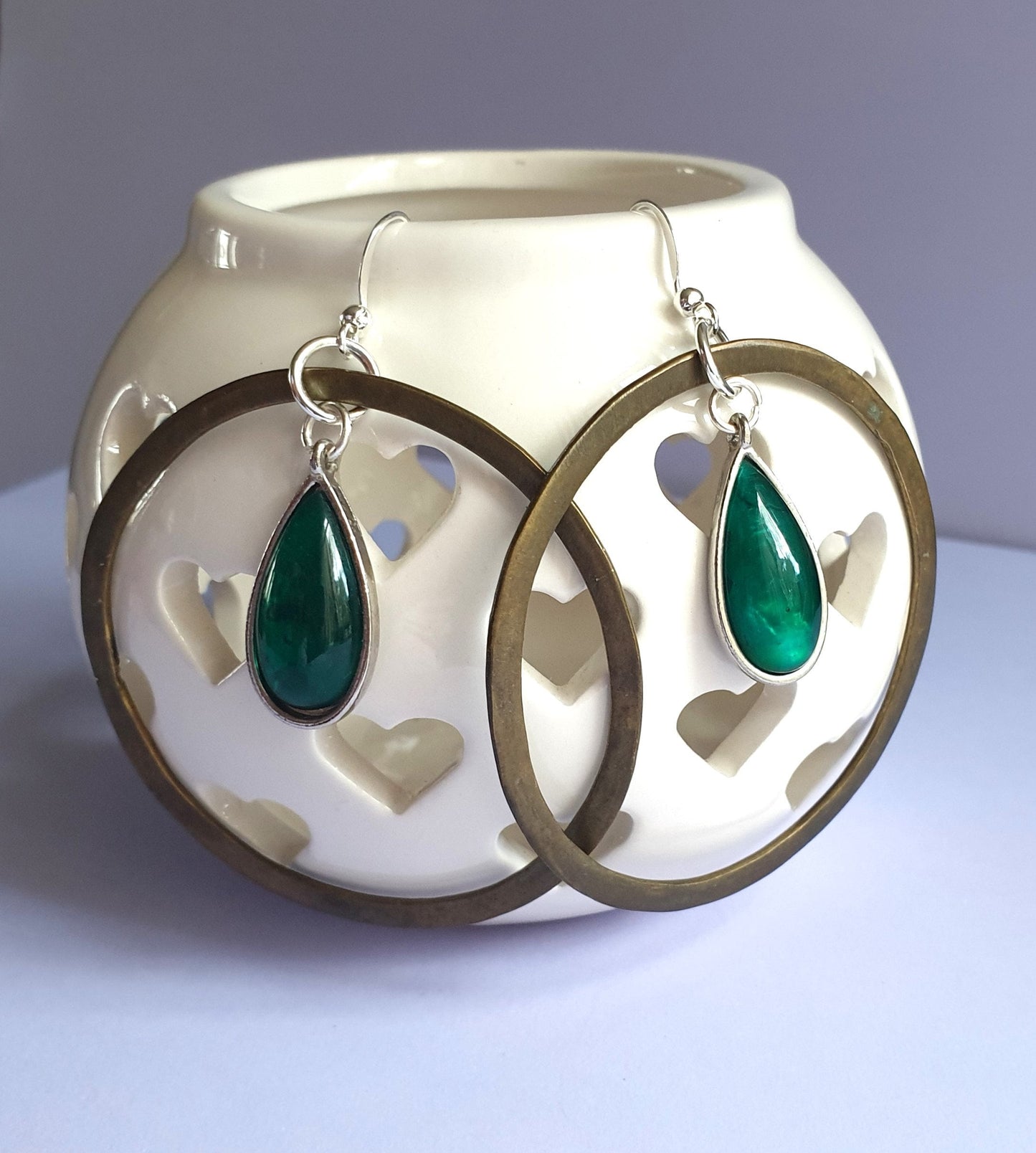 Bronze and Silver Tone Hoop and Gem Stone Earrings. Hypoallergenic, Allergy and Nickel Free. Recycled