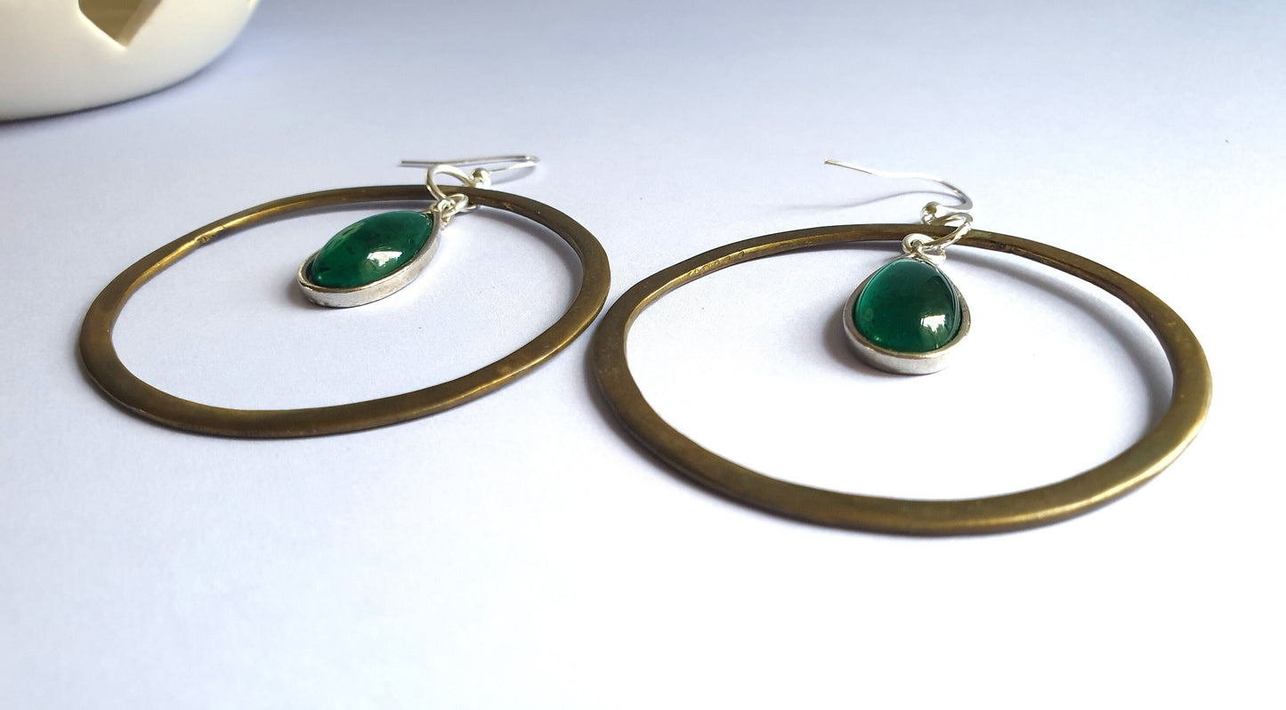 Bronze and Silver Tone Hoop and Gem Stone Earrings. Hypoallergenic, Allergy and Nickel Free. Recycled