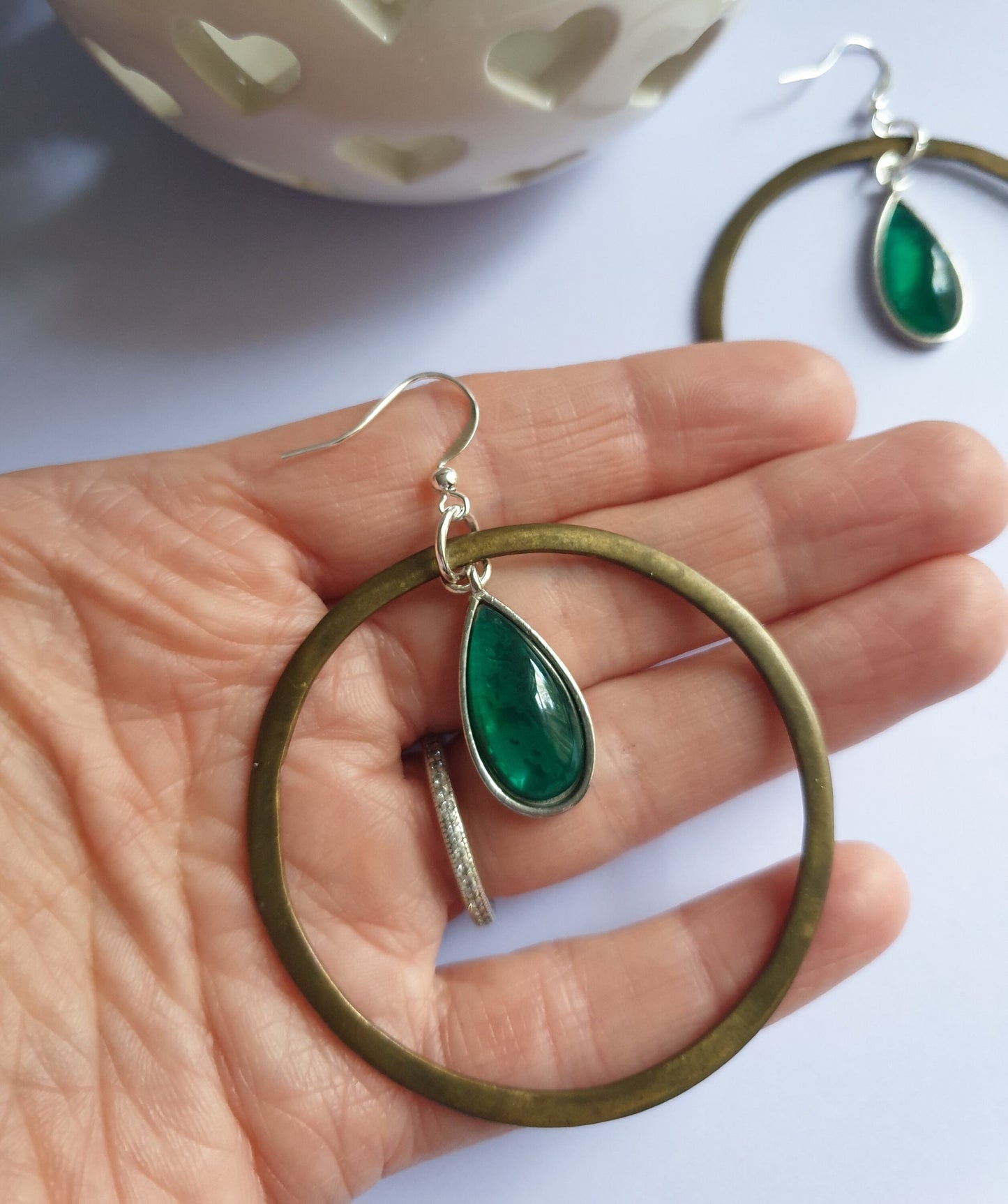 Bronze and Silver Tone Hoop and Gem Stone Earrings. Hypoallergenic, Allergy and Nickel Free. Recycled