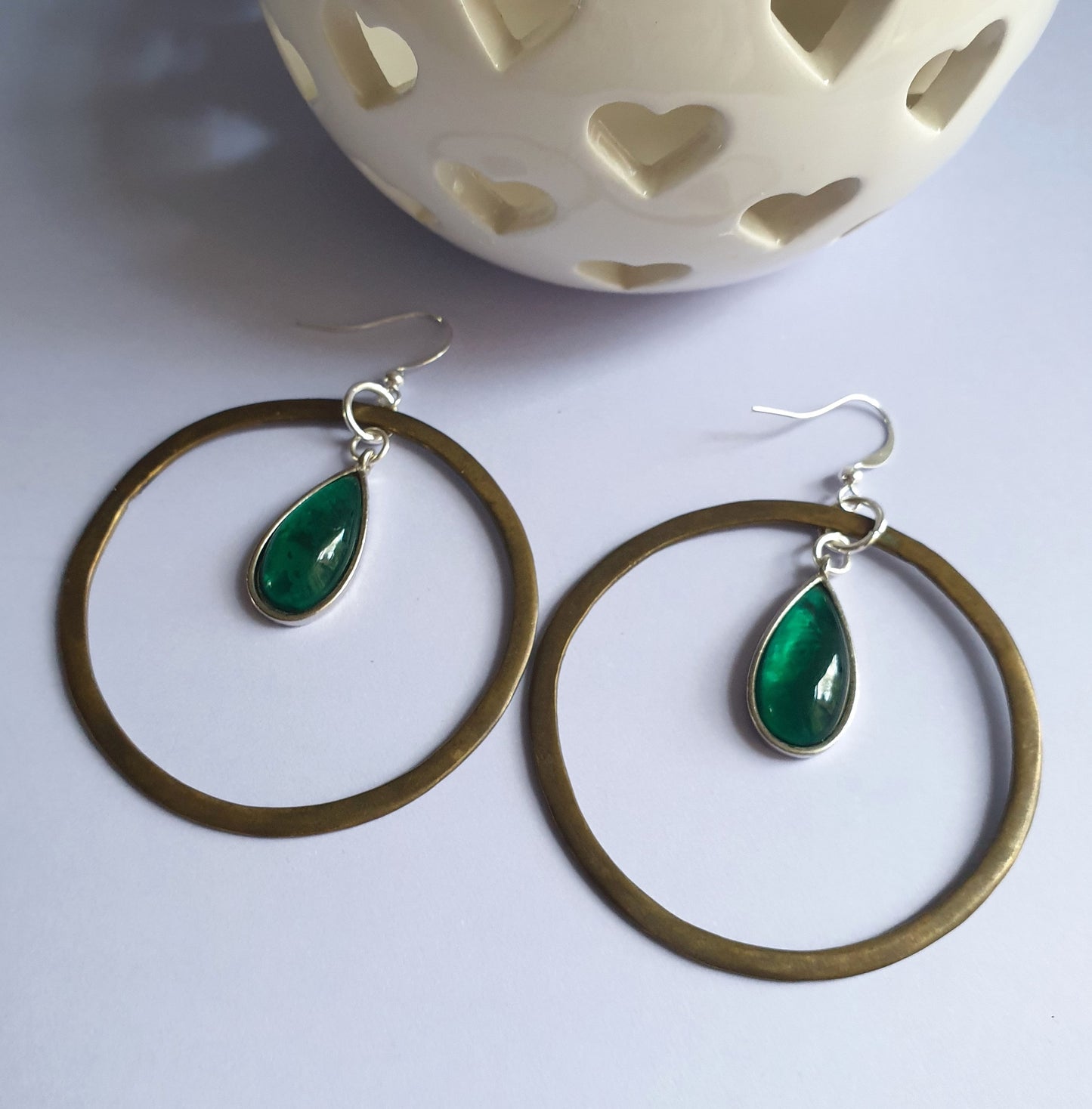 Bronze and Silver Tone Hoop and Gem Stone Earrings. Hypoallergenic, Allergy and Nickel Free. Recycled