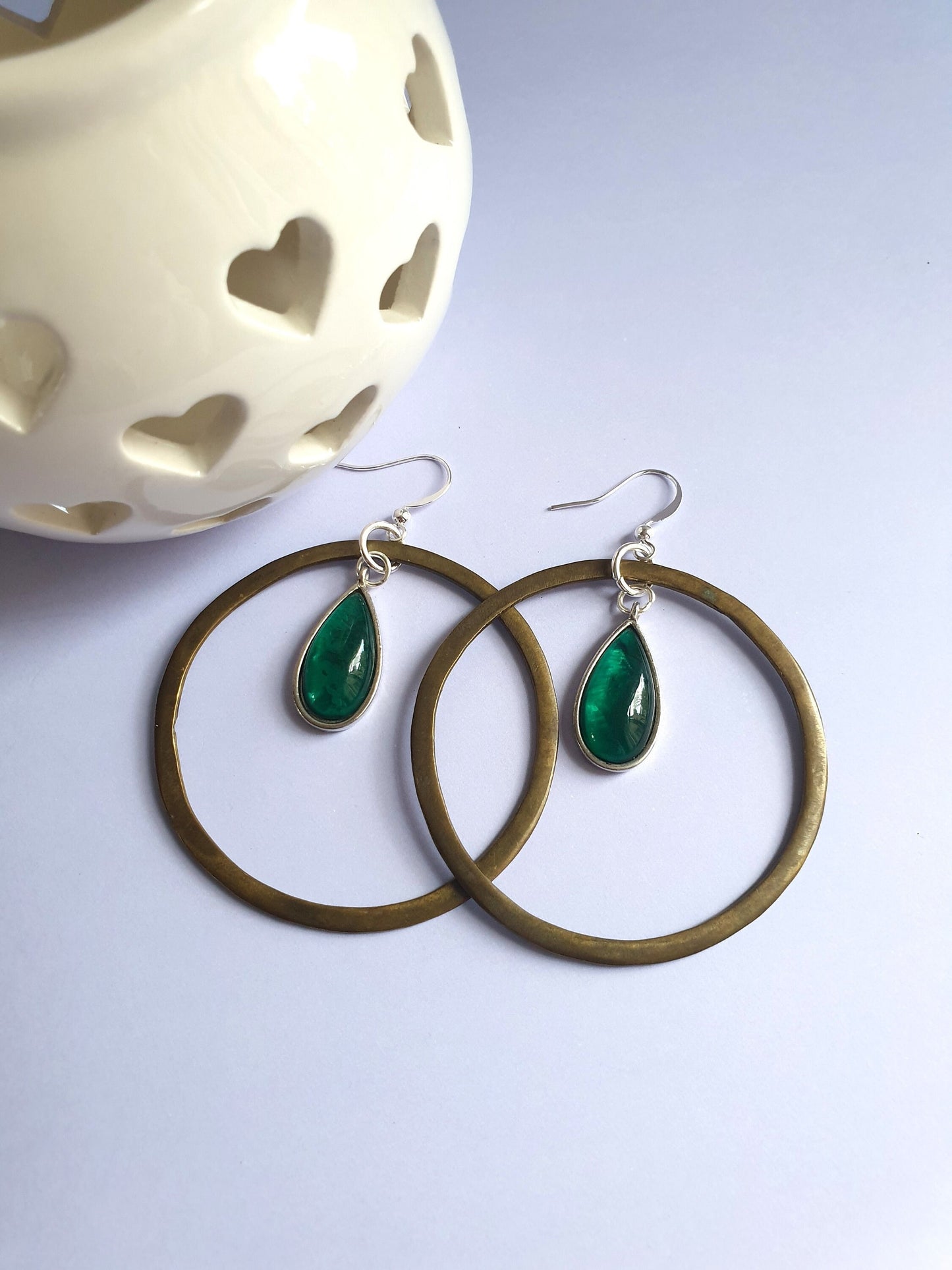 Bronze and Silver Tone Hoop and Gem Stone Earrings. Hypoallergenic, Allergy and Nickel Free. Recycled