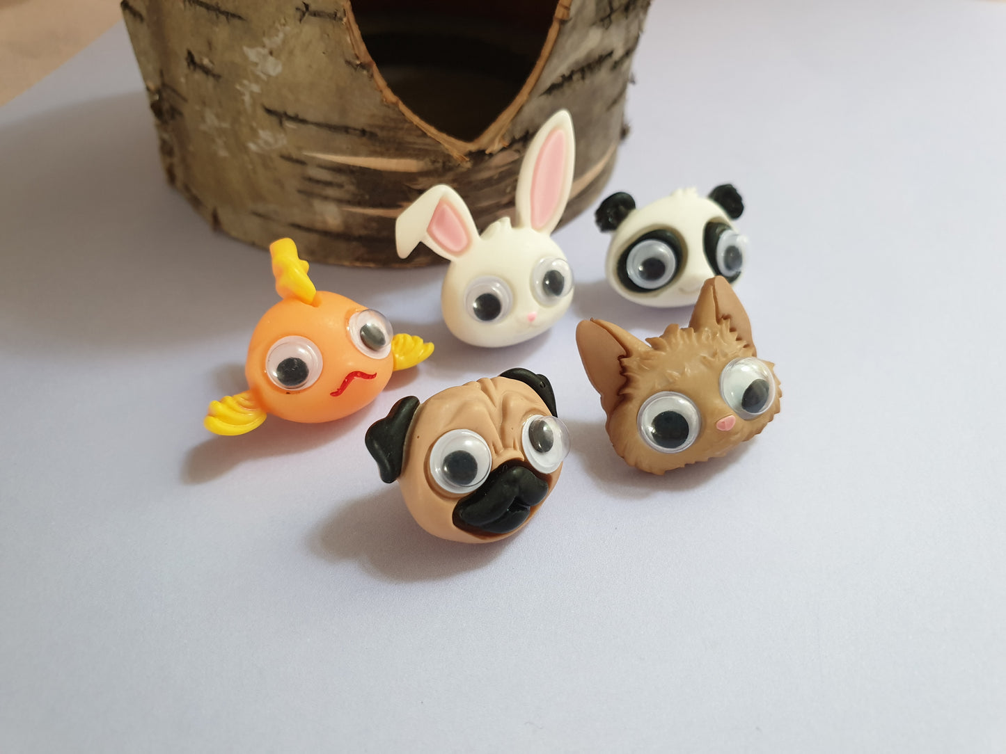 Cute Googly Eyes Animal Pins. Pug Dog, Cat, Goldfish Fish, Bunny Rabbit, Panda Bear. Lapel Pin, Pin Badge, Hat Pin Stocking Filler Easter