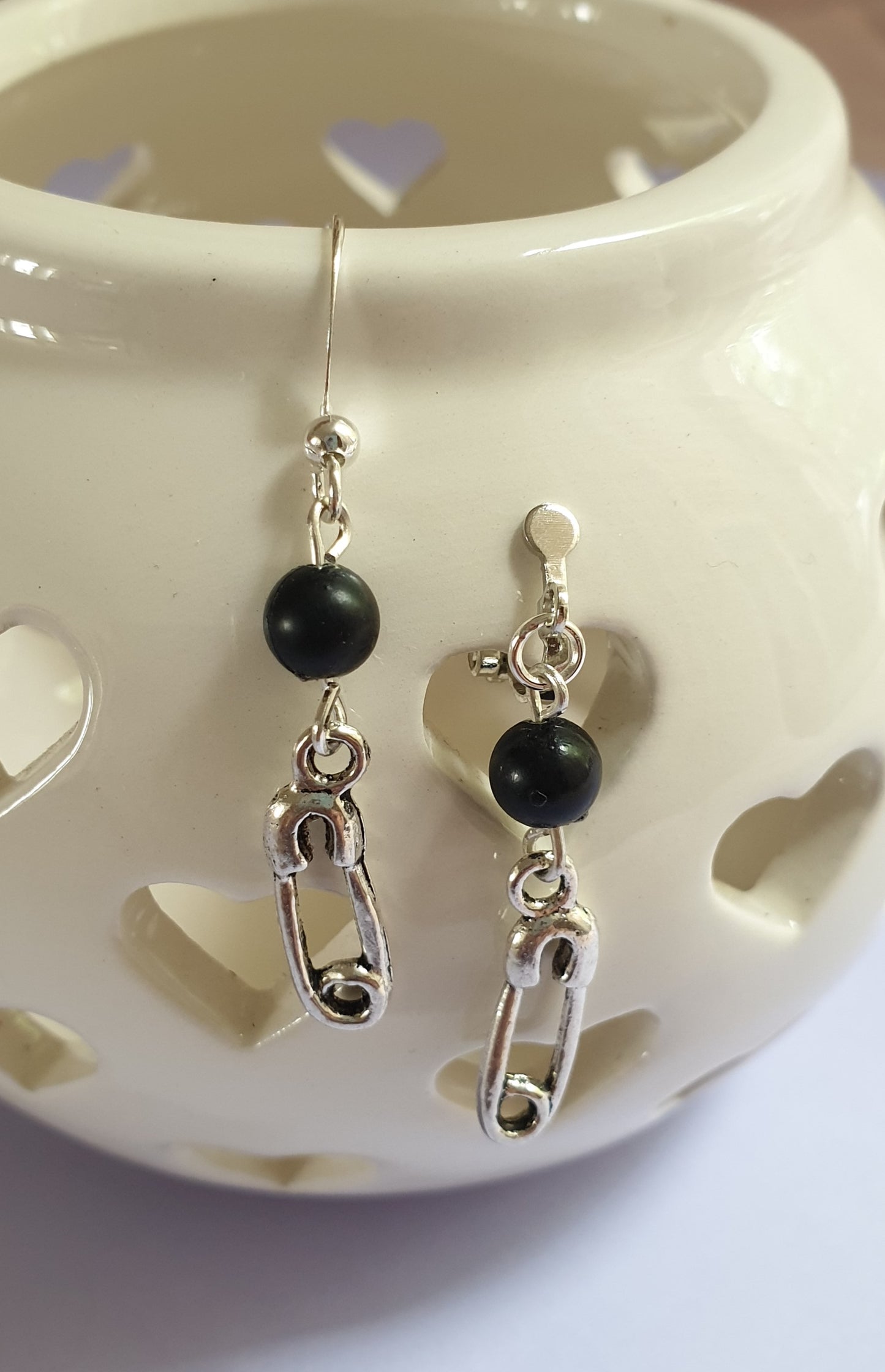 Silver Tone Safety Pin Earrings. Hypoallergenic, Nickel Free or Clip Ons. Punk Earrings, Emo Jewellery, Goth Earrings