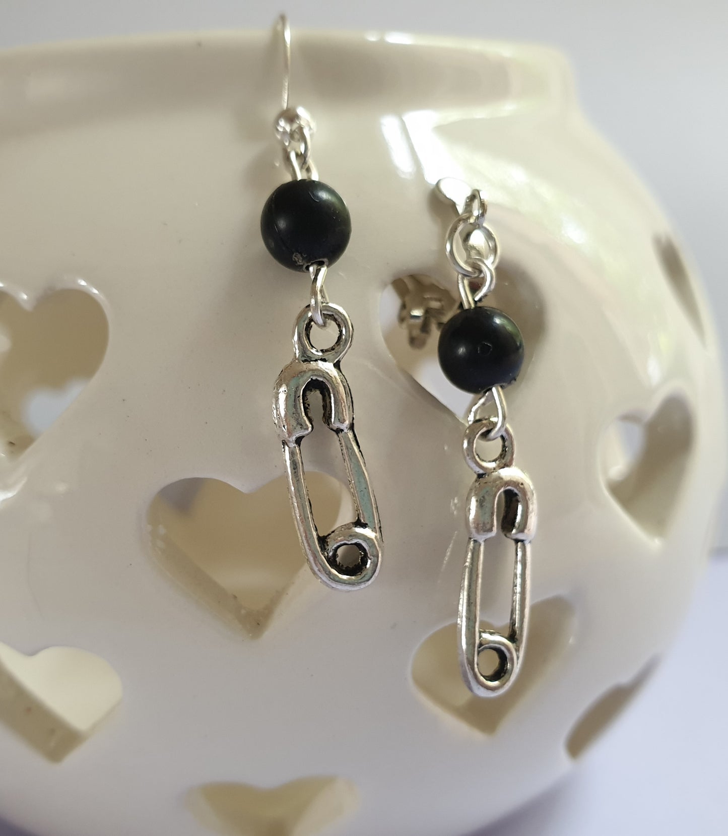 Silver Tone Safety Pin Earrings. Hypoallergenic, Nickel Free or Clip Ons. Punk Earrings, Emo Jewellery, Goth Earrings